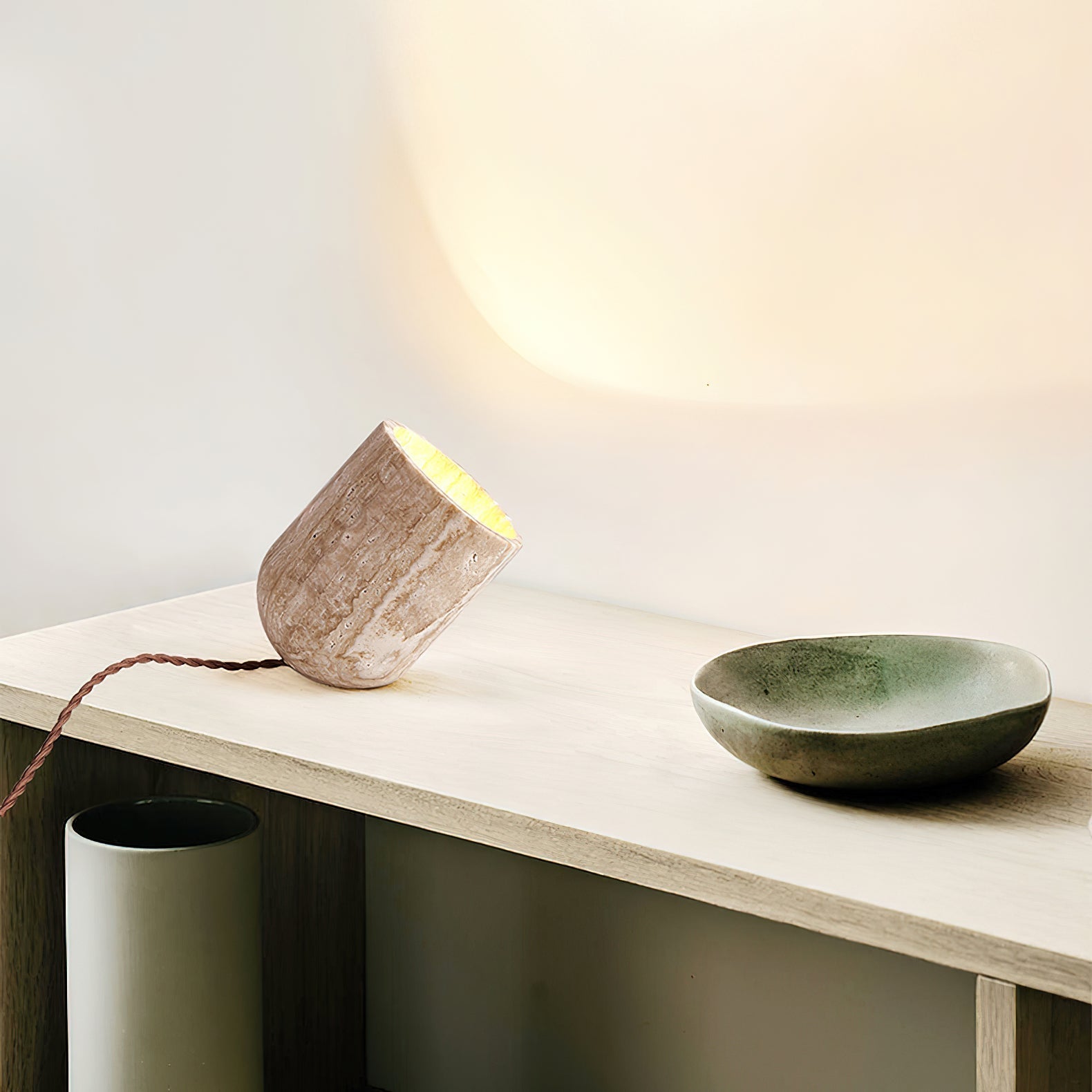 Deloz Tapered Block Travertine Table Lamp-Neutral Decor