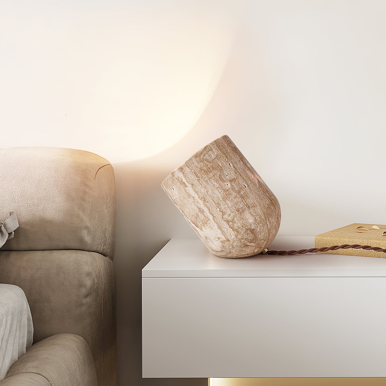 Deloz Tapered Block Travertine Table Lamp-Neutral Decor