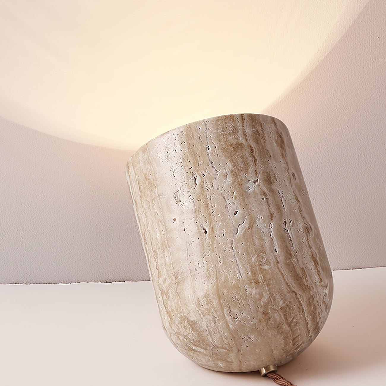 Deloz Tapered Block Travertine Table Lamp-Neutral Decor