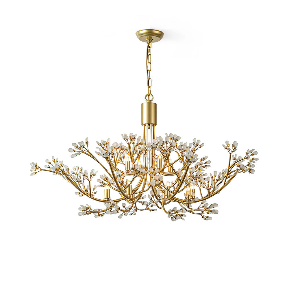 Anais Crystal Chandelier with brass finish, viewed from the front.