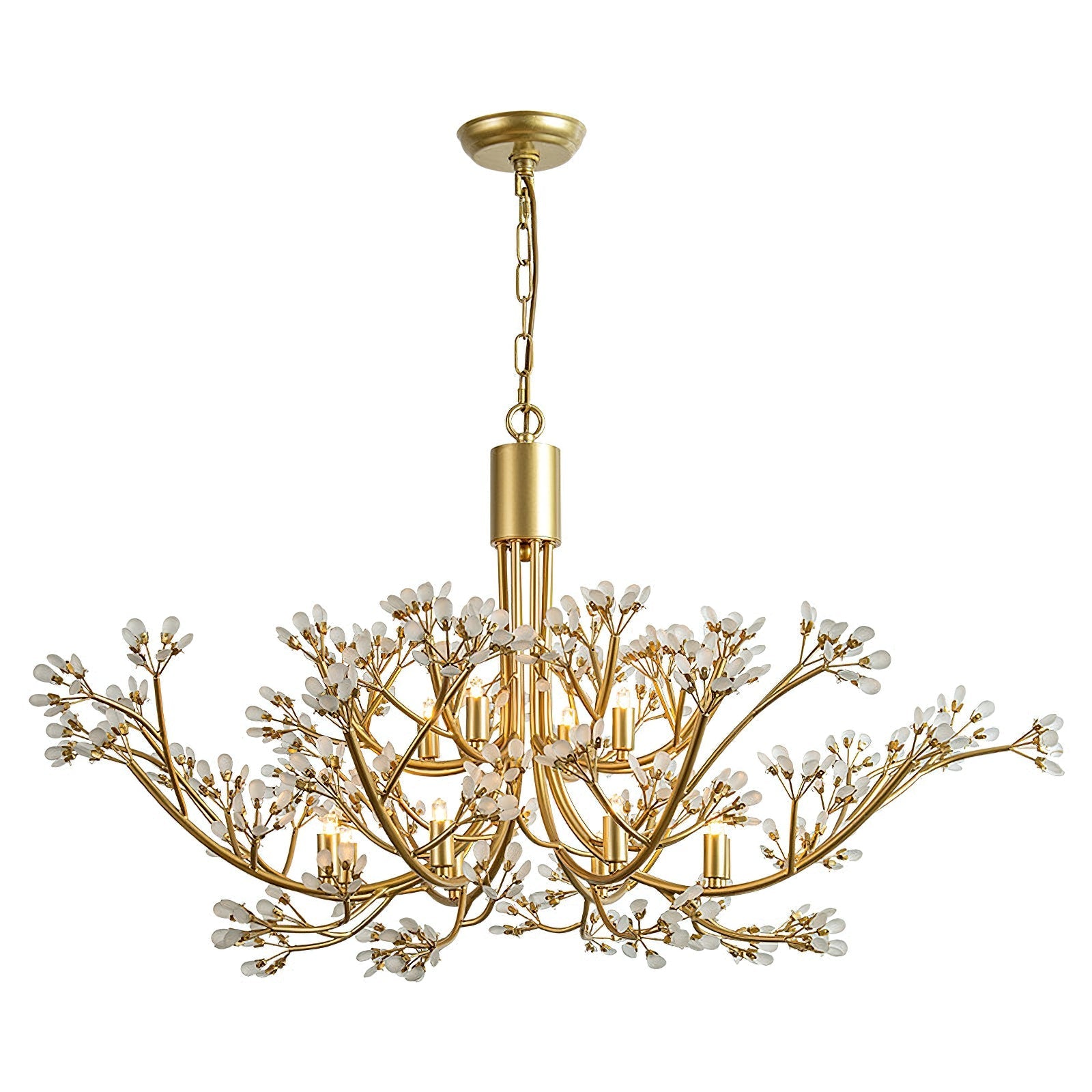 Side profile of the Anais Crystal Chandelier, showing its height and structure.