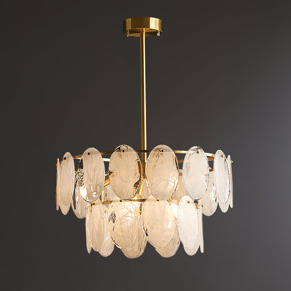 Andante Glass Chandelier viewed from below, showing the light pattern.
