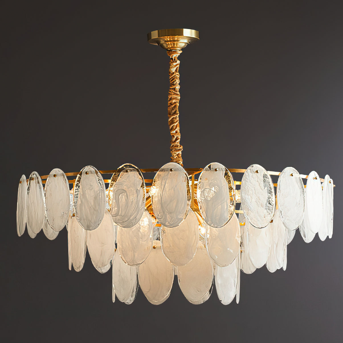 The smallest size of the Andante Glass Chandelier, perfect for intimate spaces.