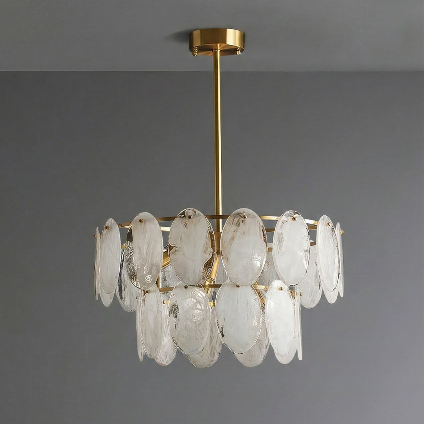 The largest size of the Andante Glass Chandelier, highlighting its grand scale.