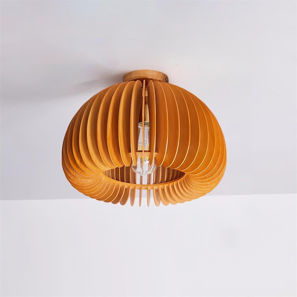 Ceiling Light Pumpkin with Basswood Canopy and Shade Natural