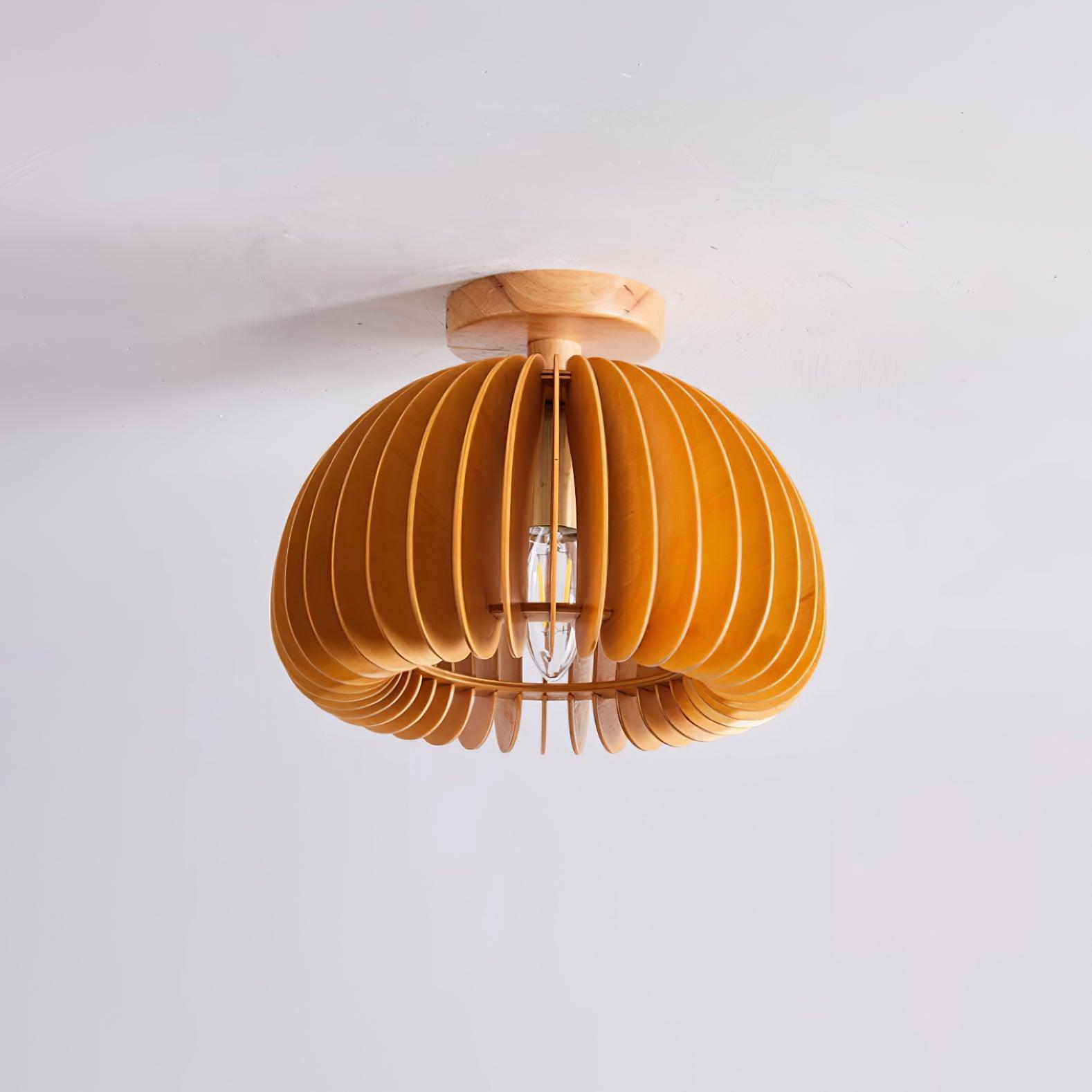 Ceiling Light Pumpkin with Basswood Canopy and Shade Natural