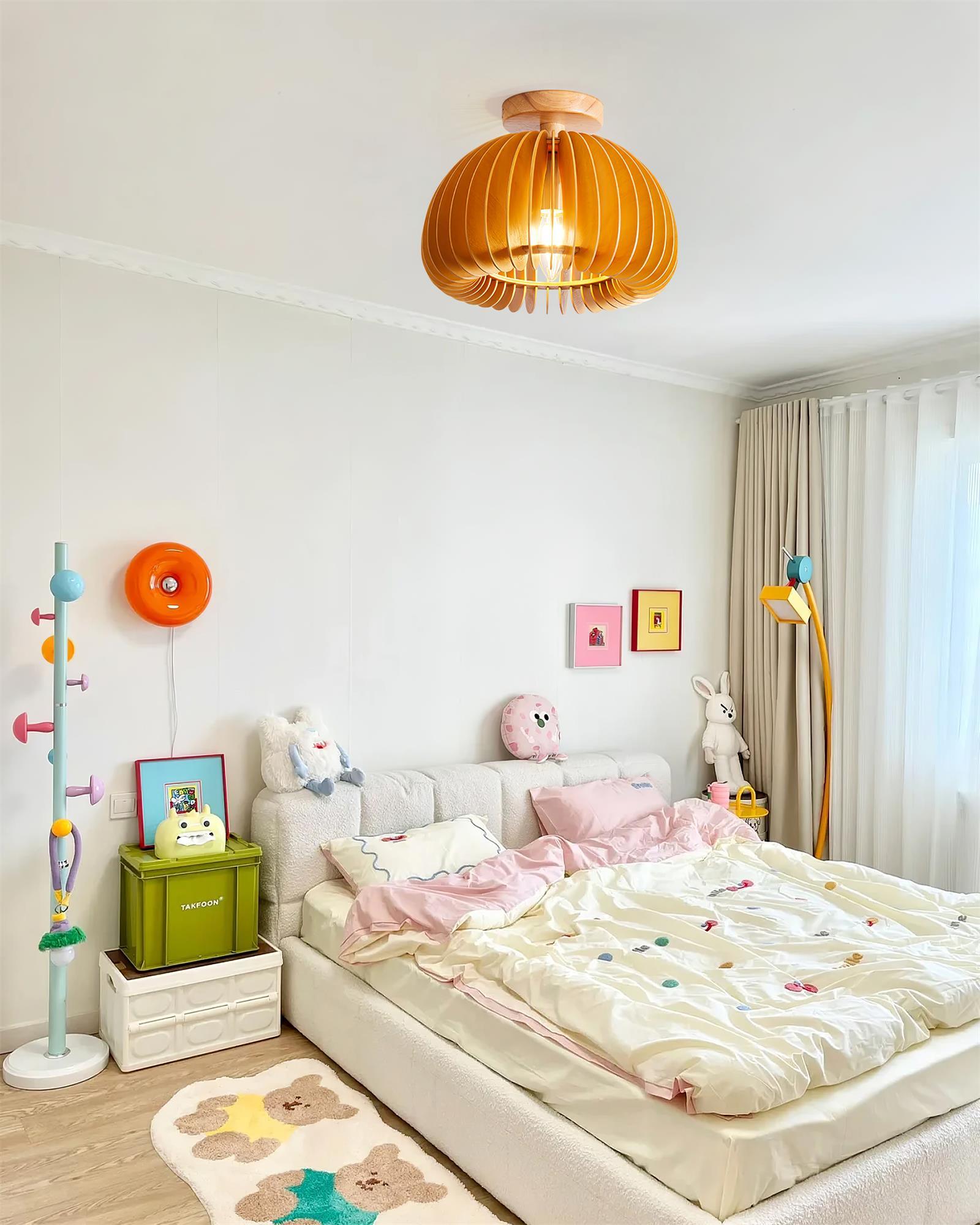 Ceiling Light Pumpkin with Basswood Canopy and Shade Natural