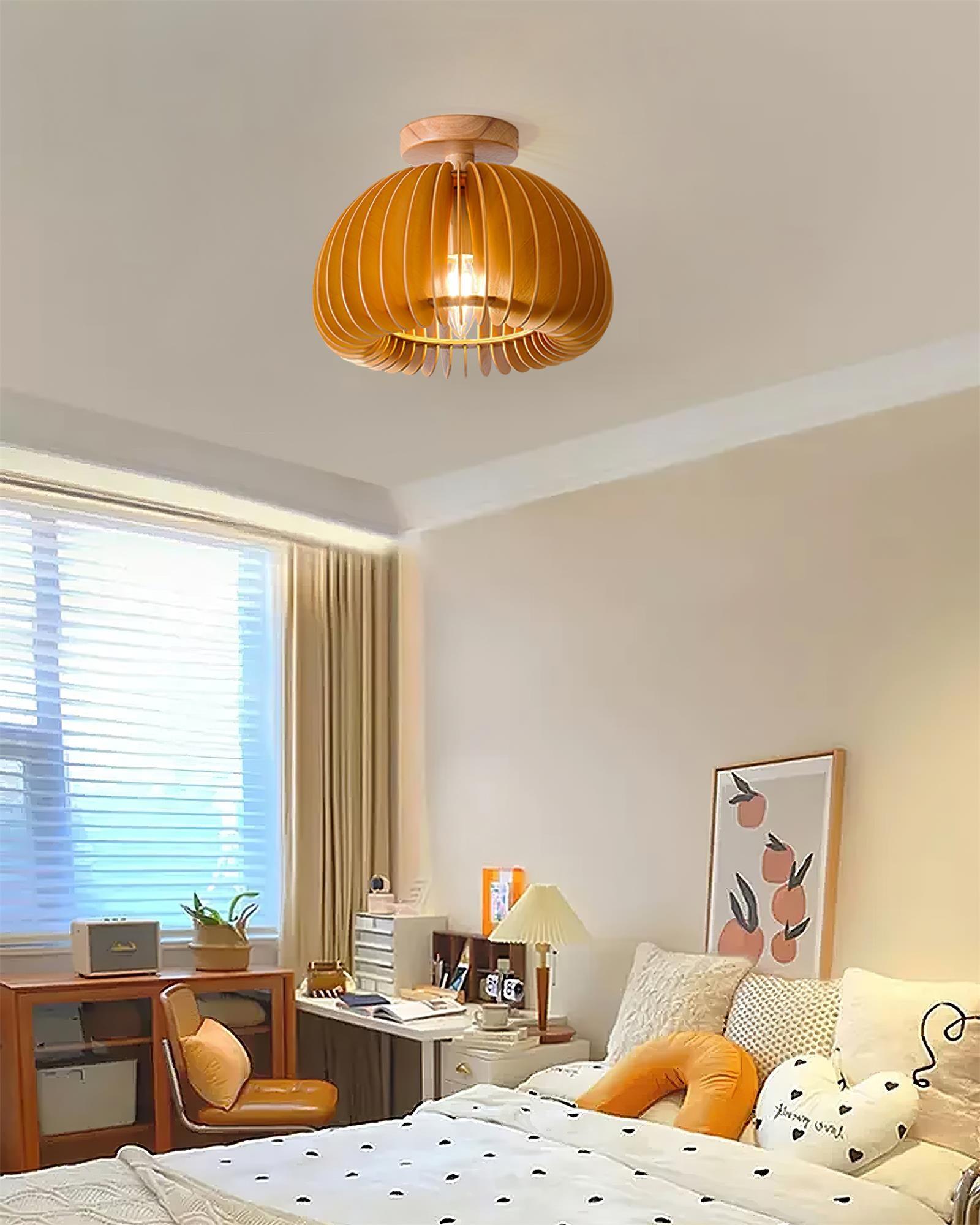 Ceiling Light Pumpkin with Basswood Canopy and Shade Natural