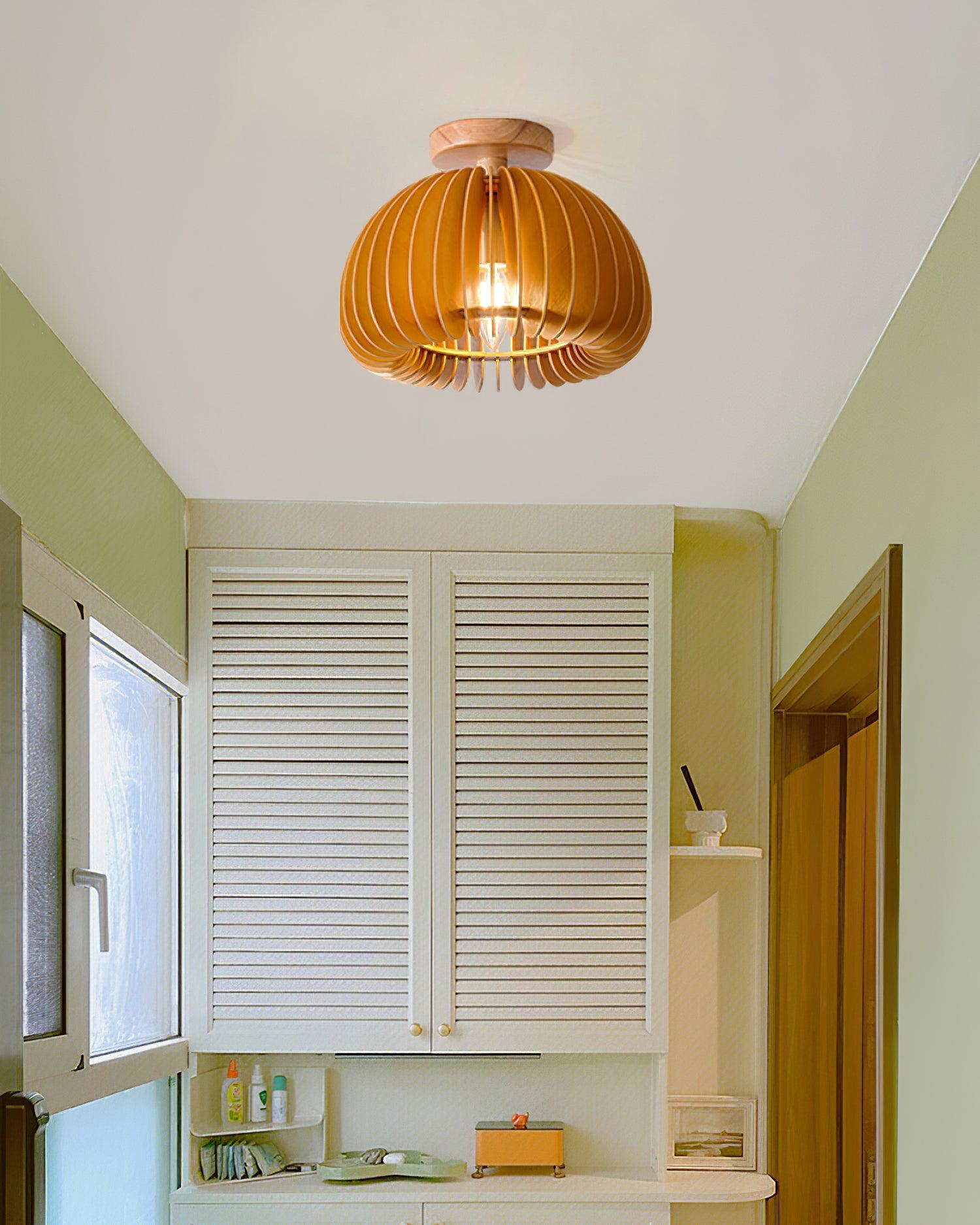Ceiling Light Pumpkin with Basswood Canopy and Shade Natural