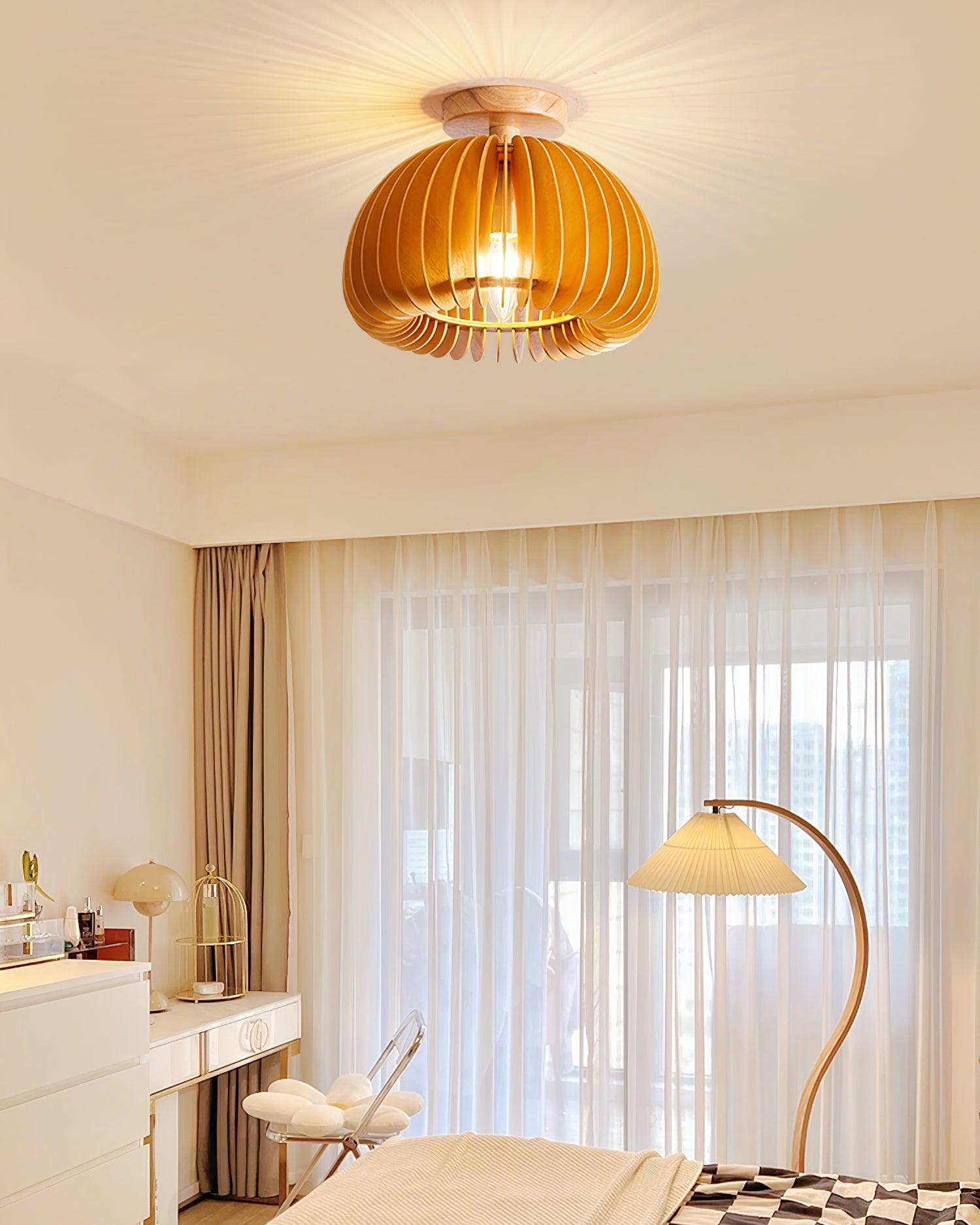 Ceiling Light Pumpkin with Basswood Canopy and Shade Natural