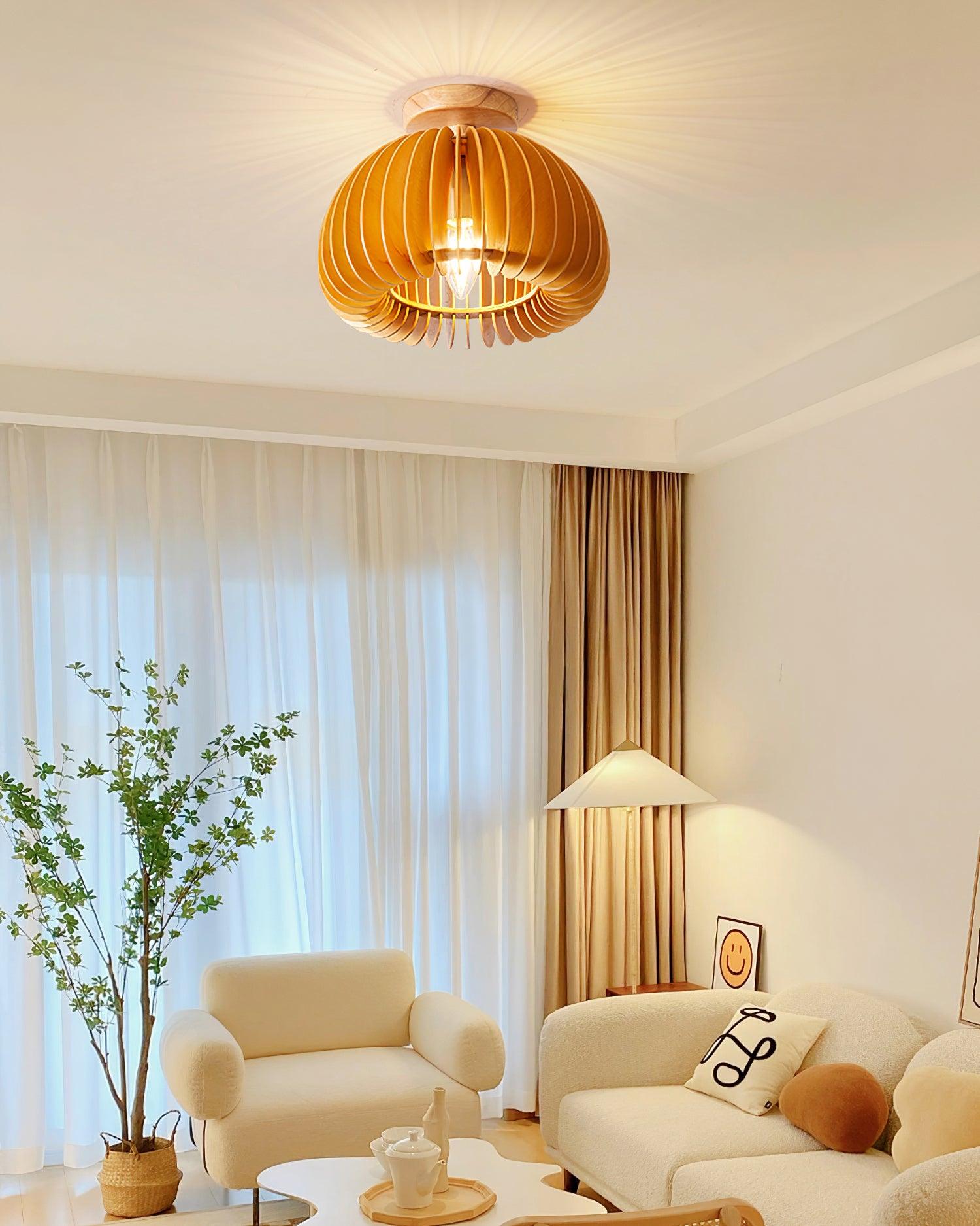 Ceiling Light Pumpkin with Basswood Canopy and Shade Natural