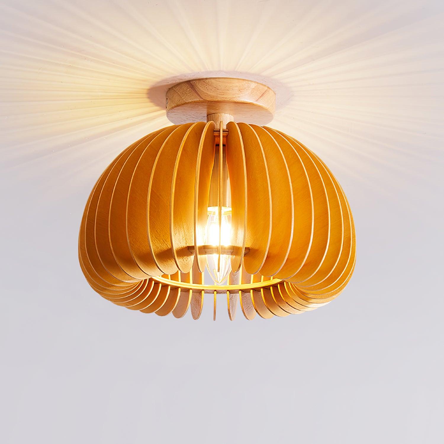 Ceiling Light Pumpkin with Basswood Canopy and Shade Natural