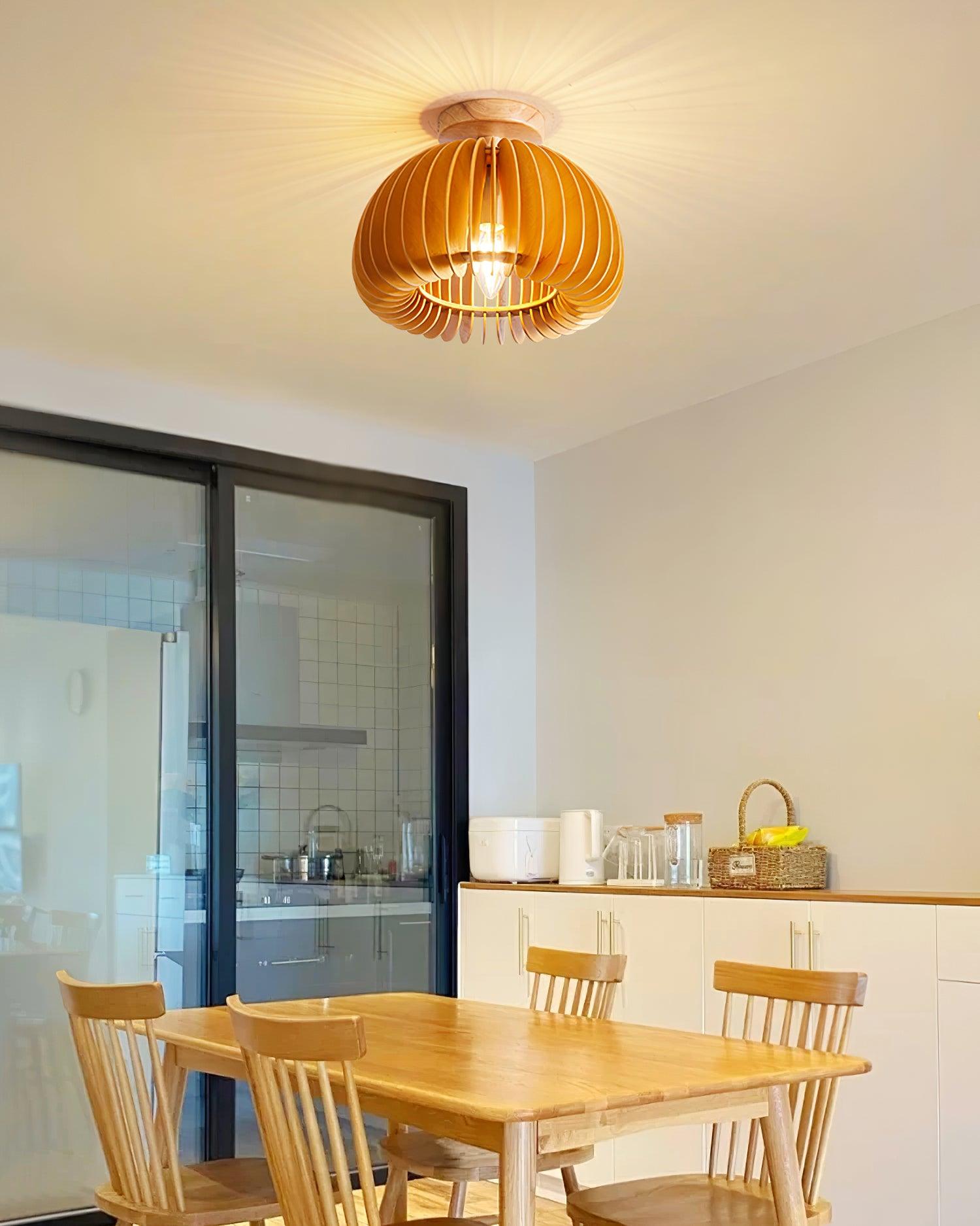 Ceiling Light Pumpkin with Basswood Canopy and Shade Natural
