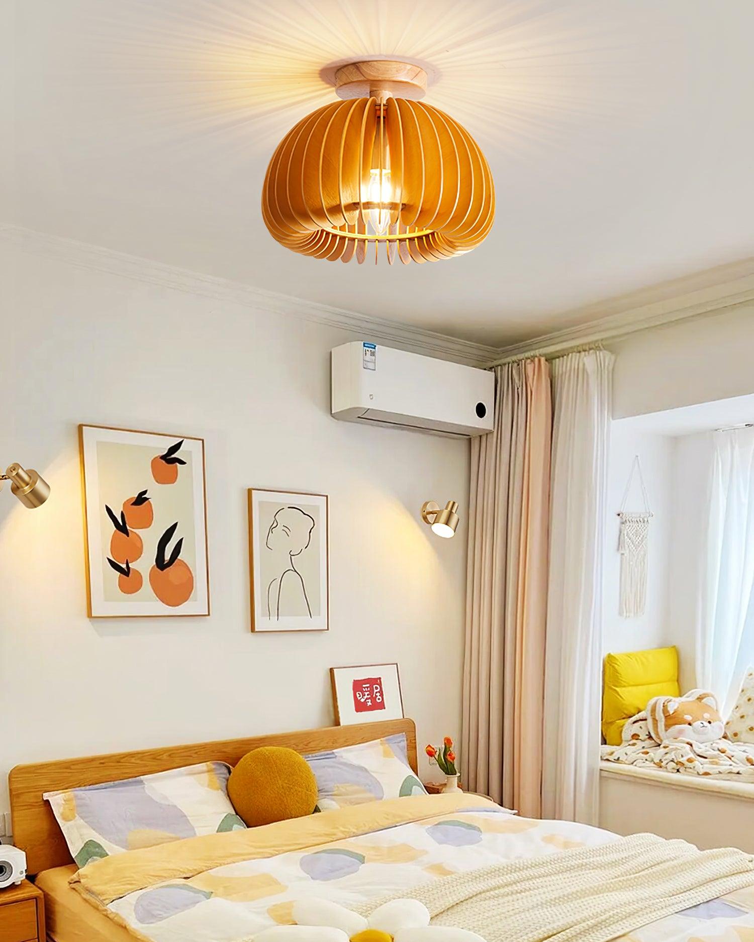 Ceiling Light Pumpkin with Basswood Canopy and Shade Natural