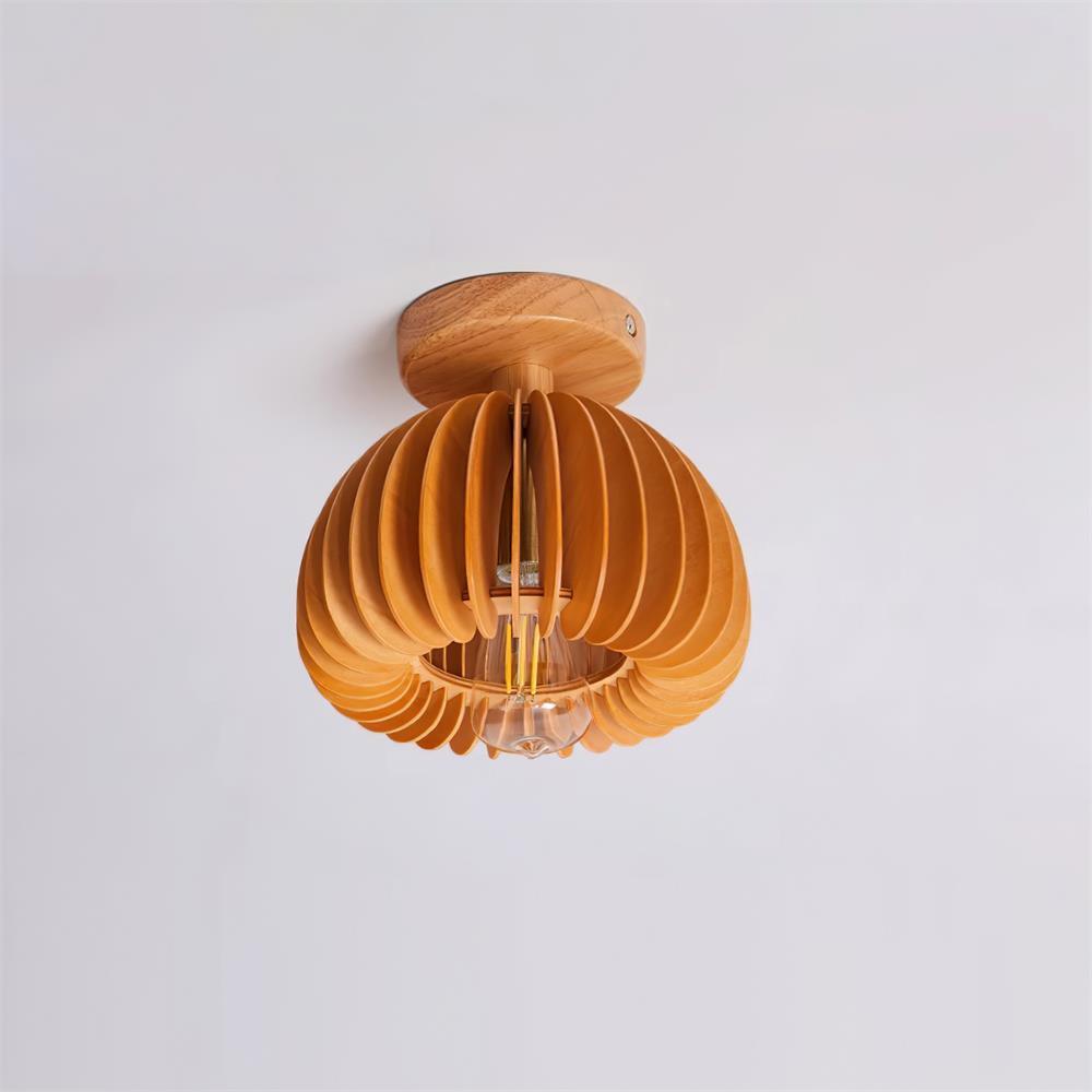 Ceiling Light Pumpkin with Basswood Canopy and Shade Natural