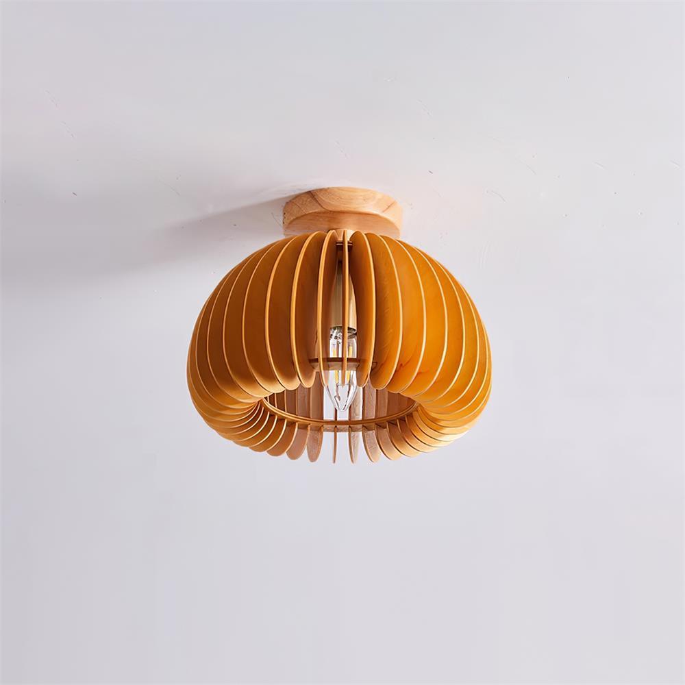 Ceiling Light Pumpkin with Basswood Canopy and Shade Natural