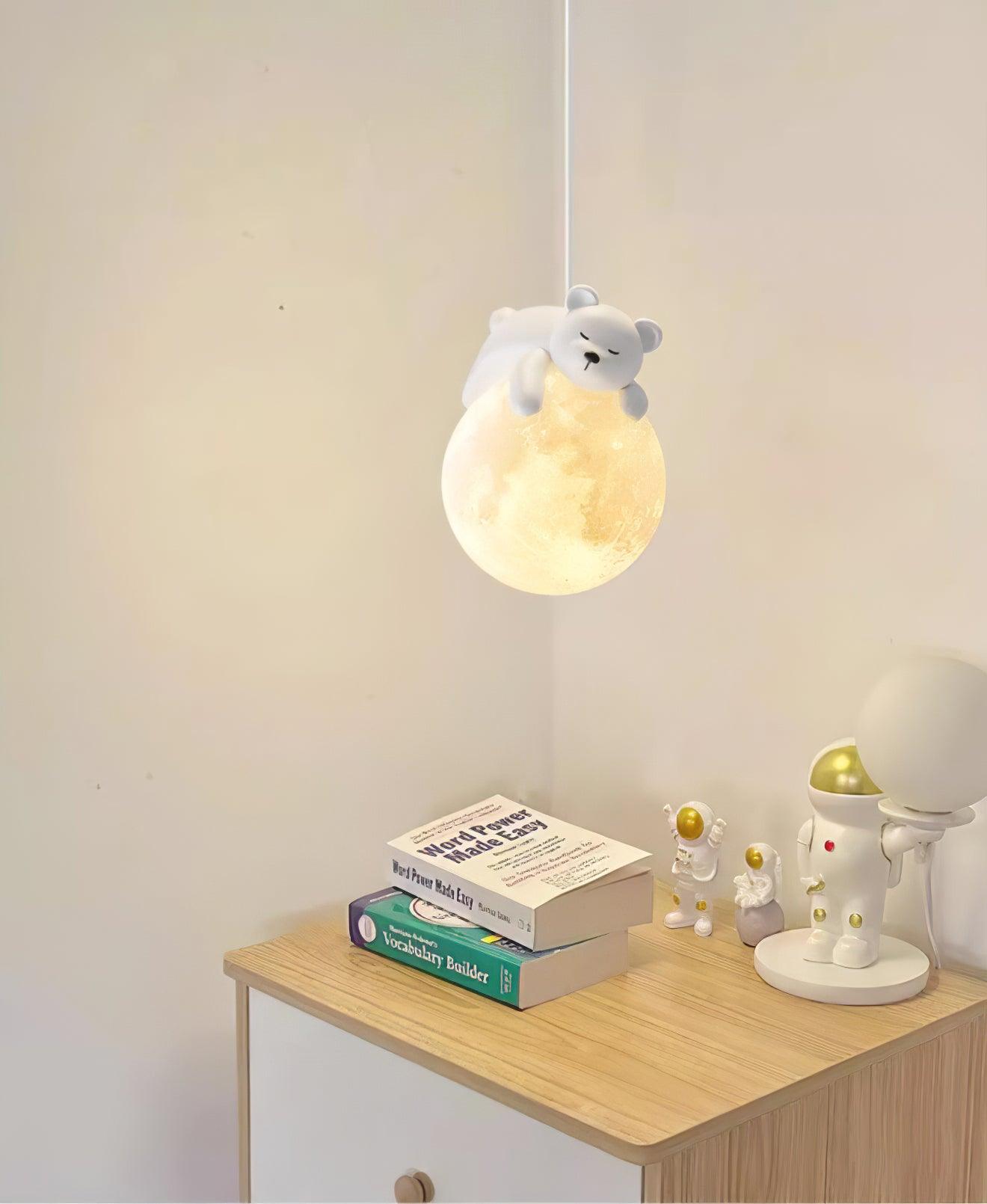 Lustra Pendant Lamp Bear Moon for Children's Room-Neutral Decor