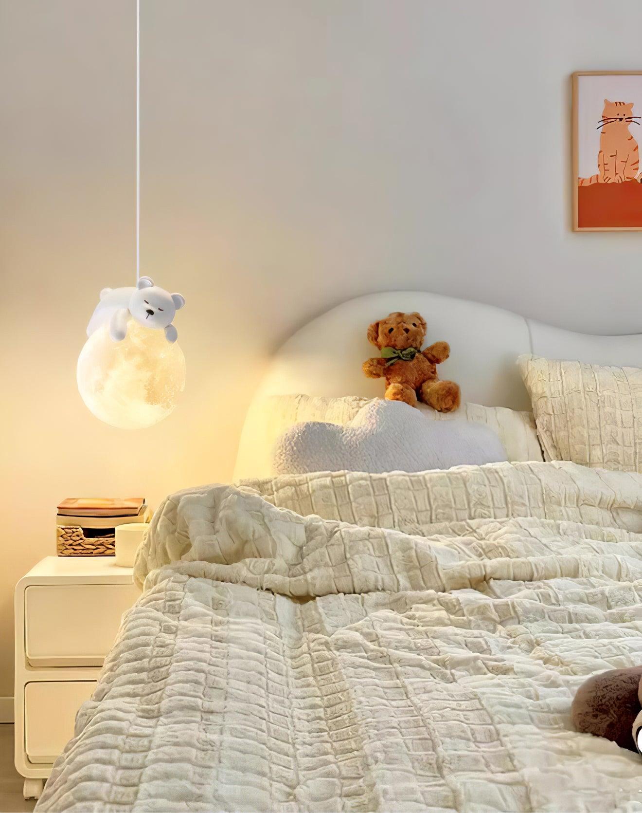 Lustra Pendant Lamp Bear Moon for Children's Room-Neutral Decor