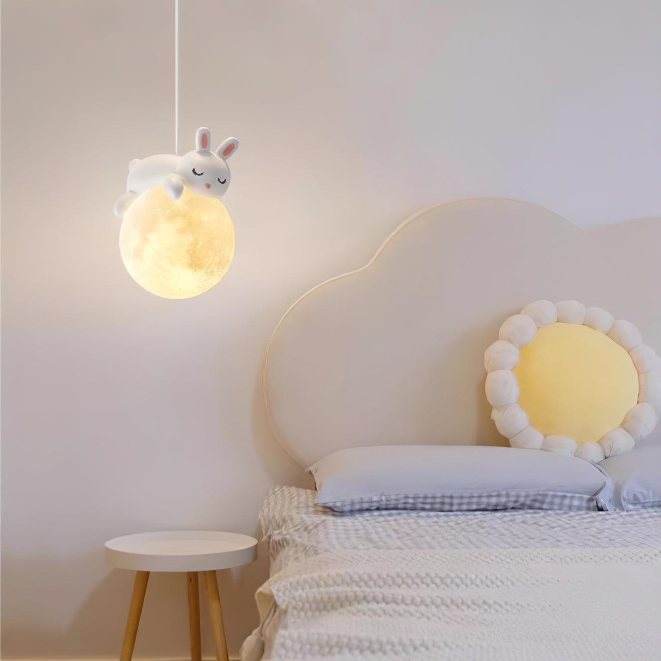 Lustra Pendant Lamp Bear Moon for Children's Room-Neutral Decor
