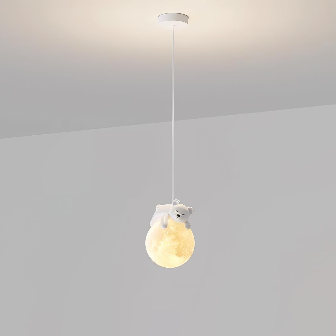 Lustra Pendant Lamp Bear Moon for Children's Room-Neutral Decor