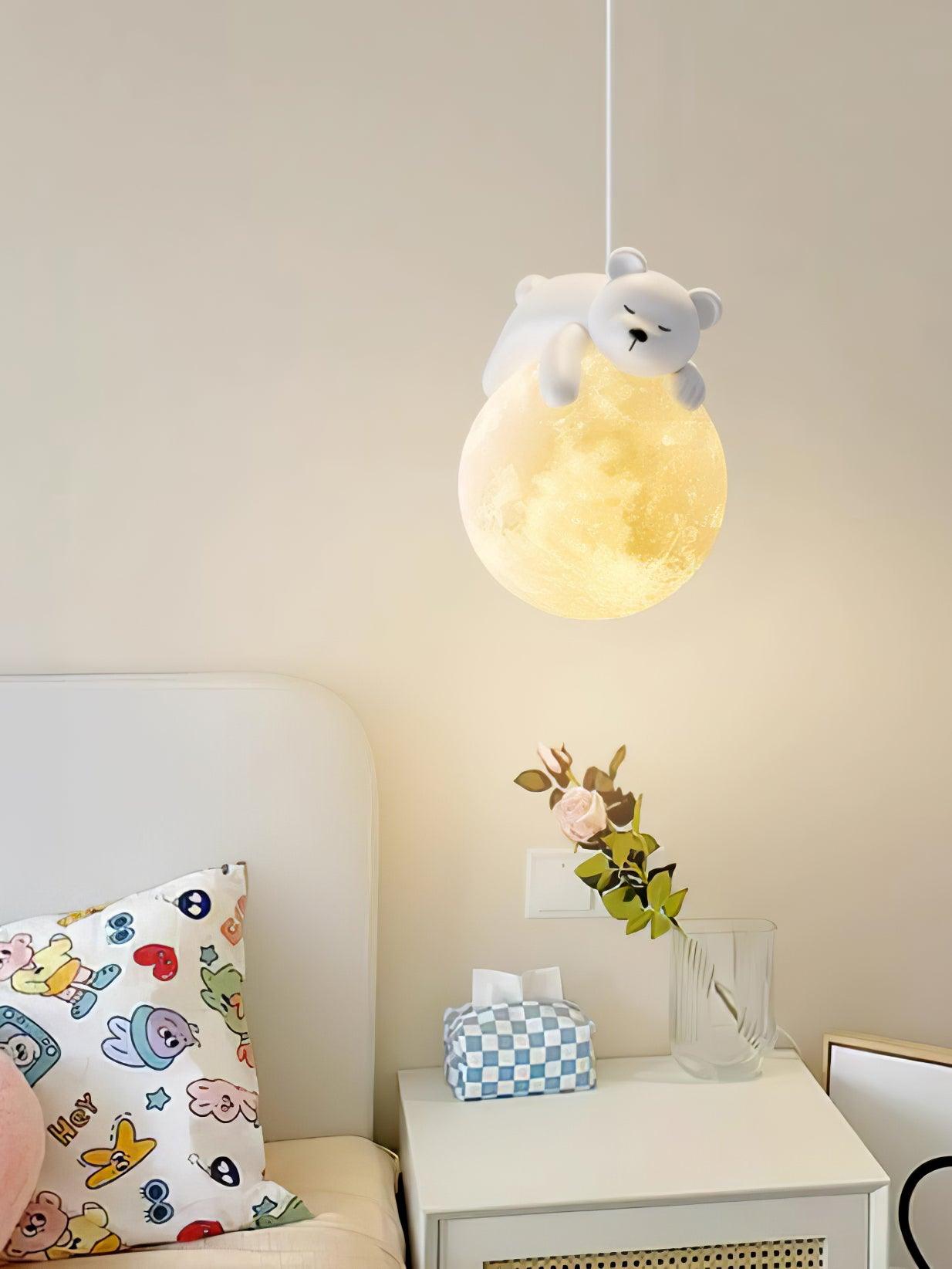 Lustra Pendant Lamp Bear Moon for Children's Room-Neutral Decor