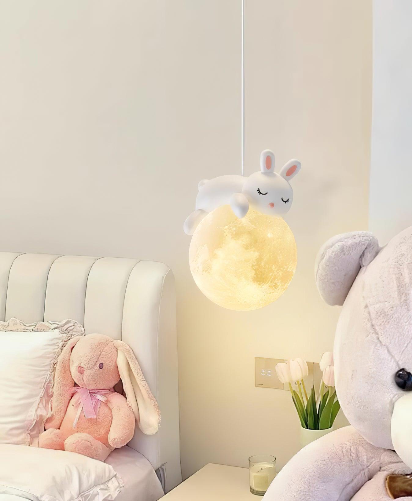 Lustra Pendant Lamp Bear Moon for Children's Room-Neutral Decor