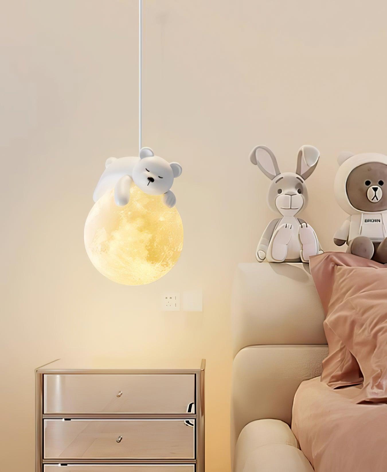 Lustra Pendant Lamp Bear Moon for Children's Room-Neutral Decor