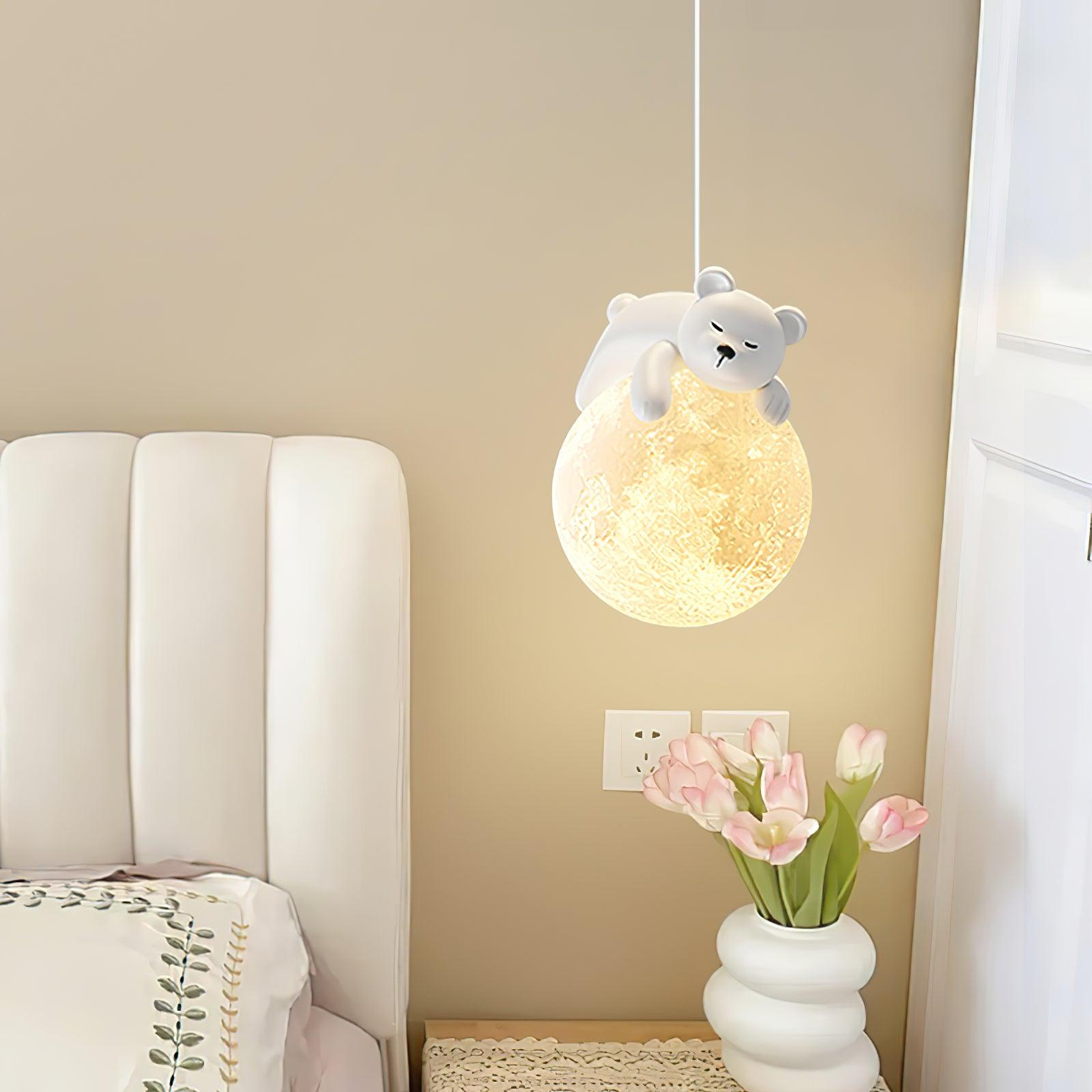 Lustra Pendant Lamp Bear Moon for Children's Room-Neutral Decor