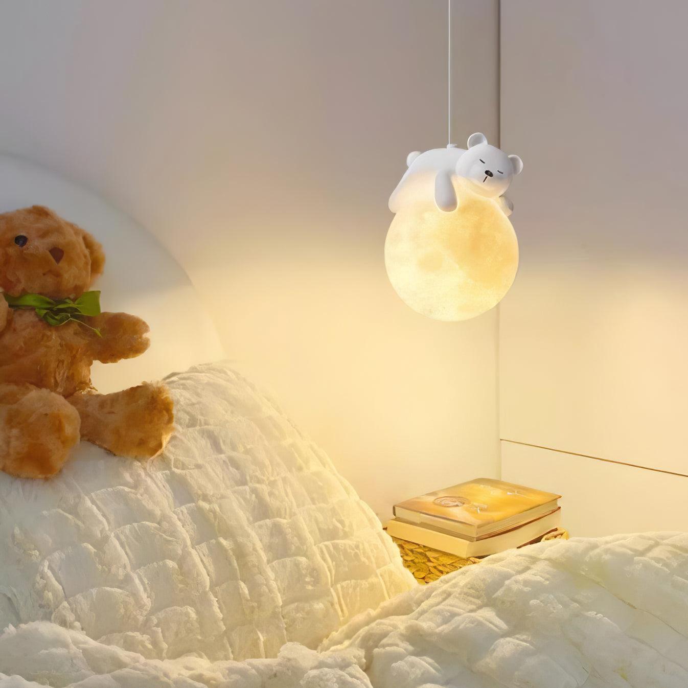 Lustra Pendant Lamp Bear Moon for Children's Room-Neutral Decor