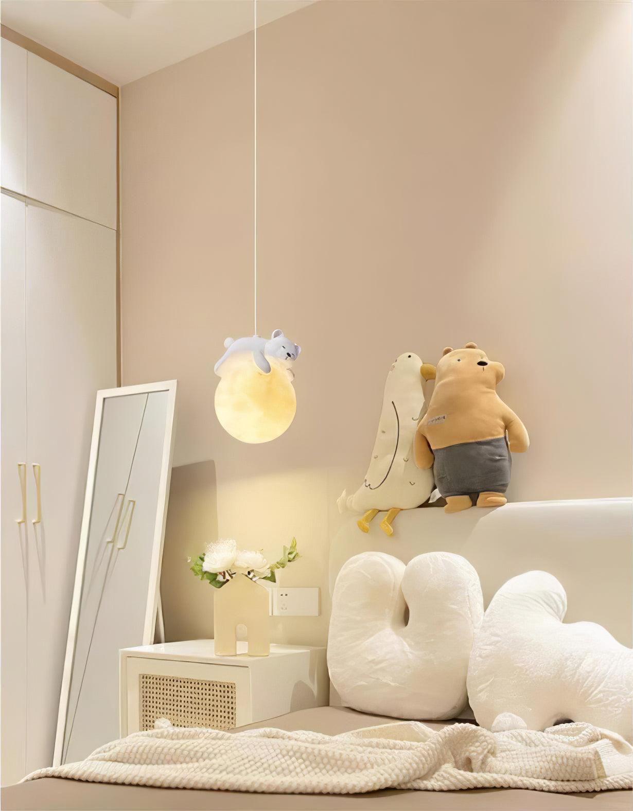 Lustra Pendant Lamp Bear Moon for Children's Room-Neutral Decor