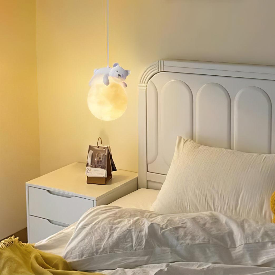 Lustra Pendant Lamp Bear Moon for Children's Room-Neutral Decor