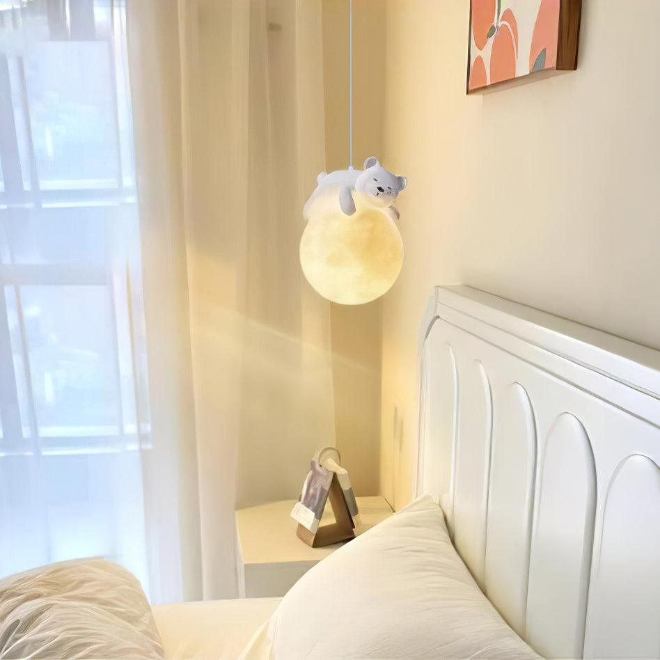 Lustra Pendant Lamp Bear Moon for Children's Room-Neutral Decor