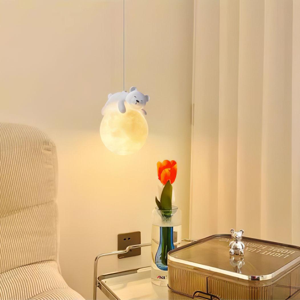 Lustra Pendant Lamp Bear Moon for Children's Room-Neutral Decor