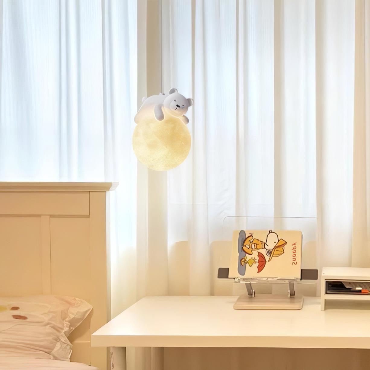 Lustra Pendant Lamp Bear Moon for Children's Room-Neutral Decor