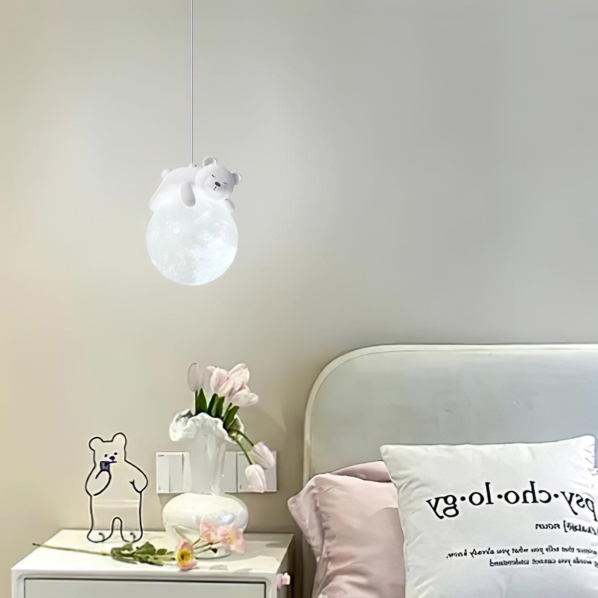 Lustra Pendant Lamp Bear Moon for Children's Room-Neutral Decor