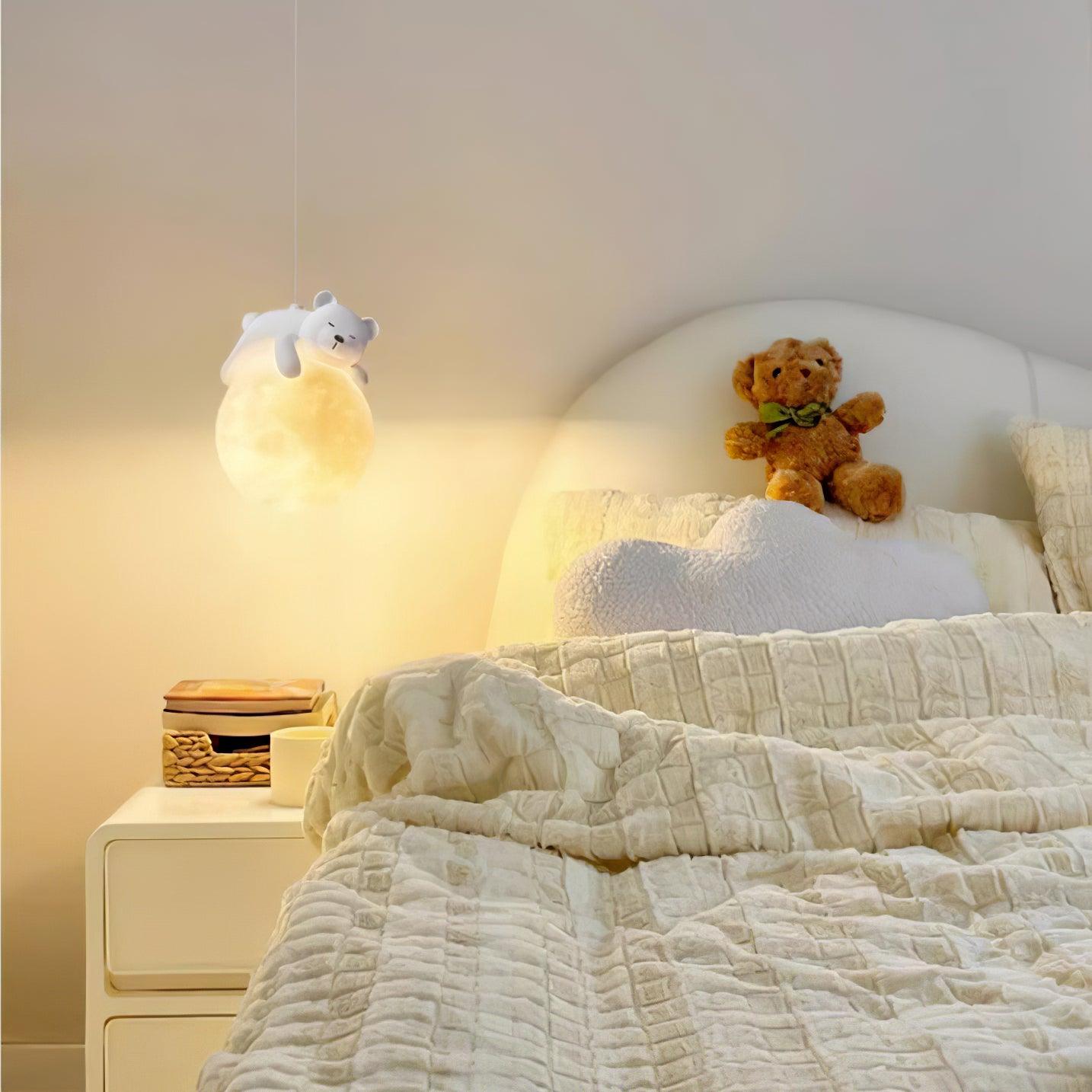 Lustra Pendant Lamp Bear Moon for Children's Room-Neutral Decor