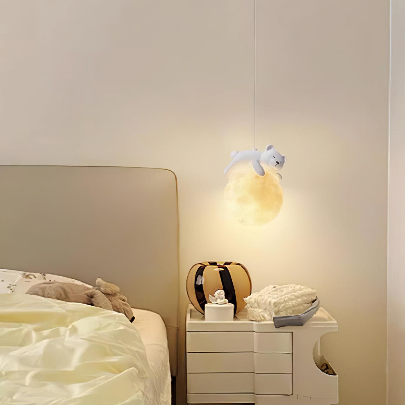 Lustra Pendant Lamp Bear Moon for Children's Room-Neutral Decor