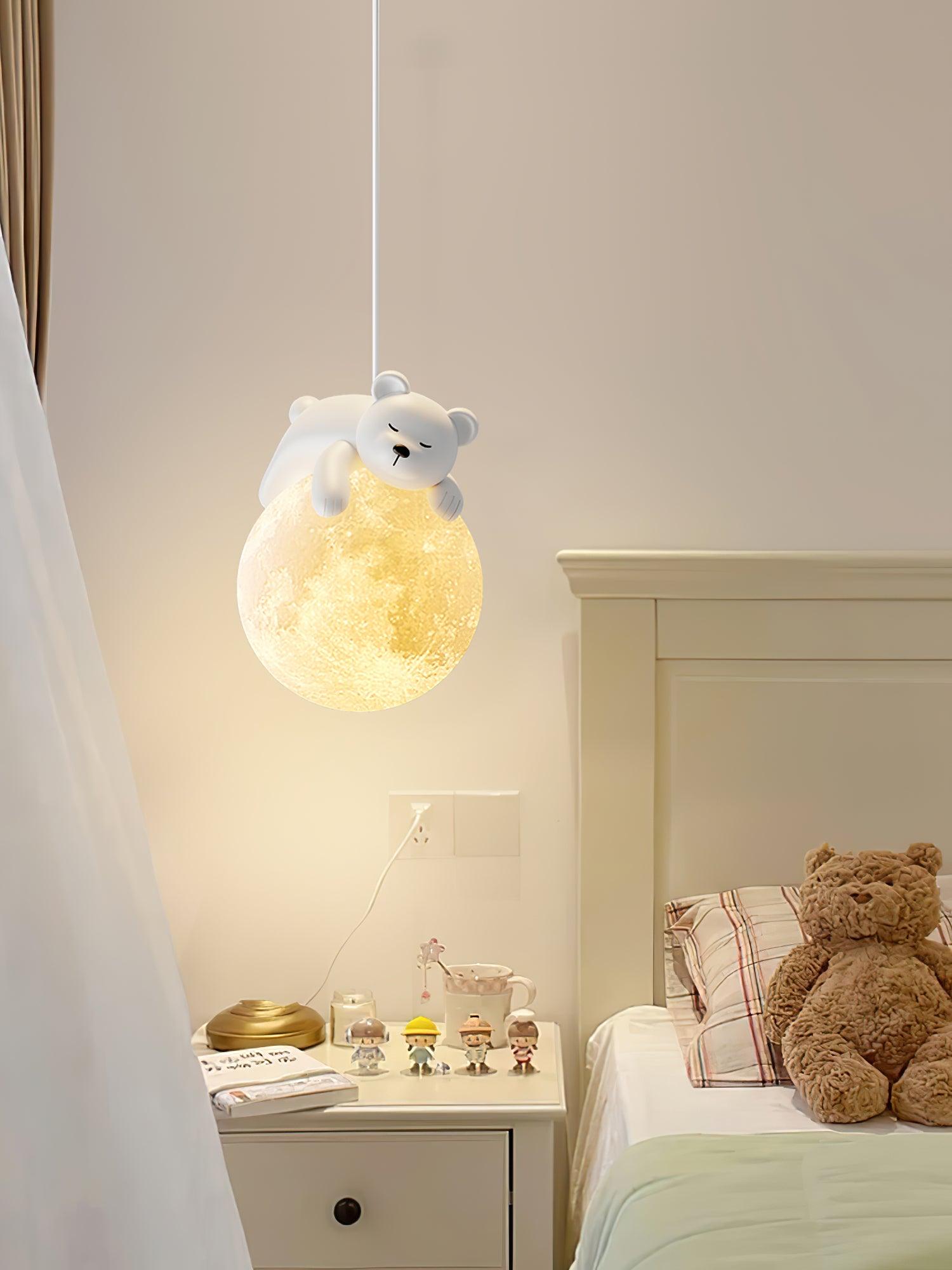 Lustra Pendant Lamp Bear Moon for Children's Room-Neutral Decor