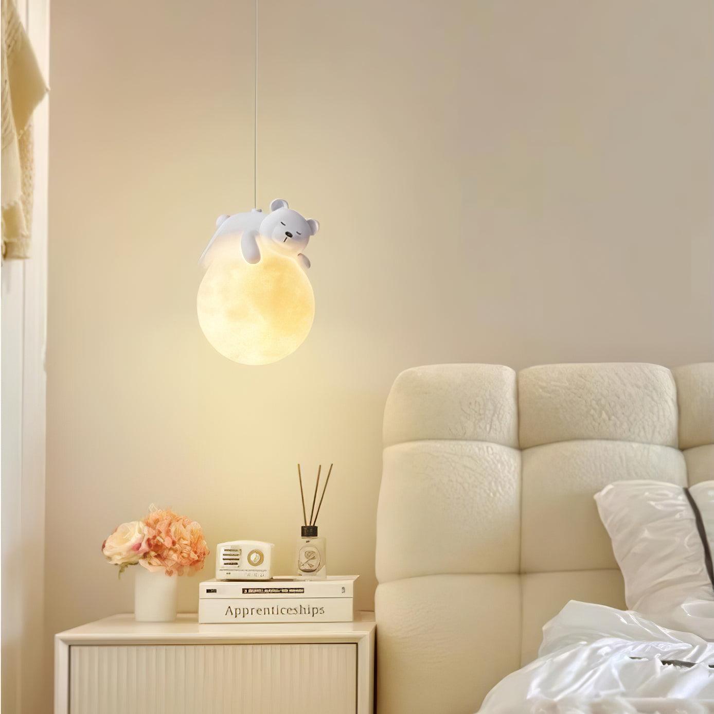 Lustra Pendant Lamp Bear Moon for Children's Room-Neutral Decor