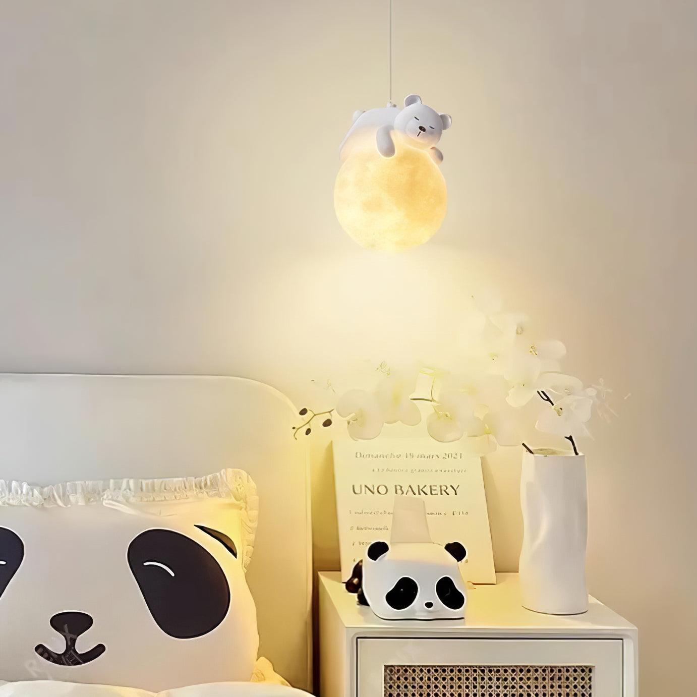 Lustra Pendant Lamp Bear Moon for Children's Room-Neutral Decor