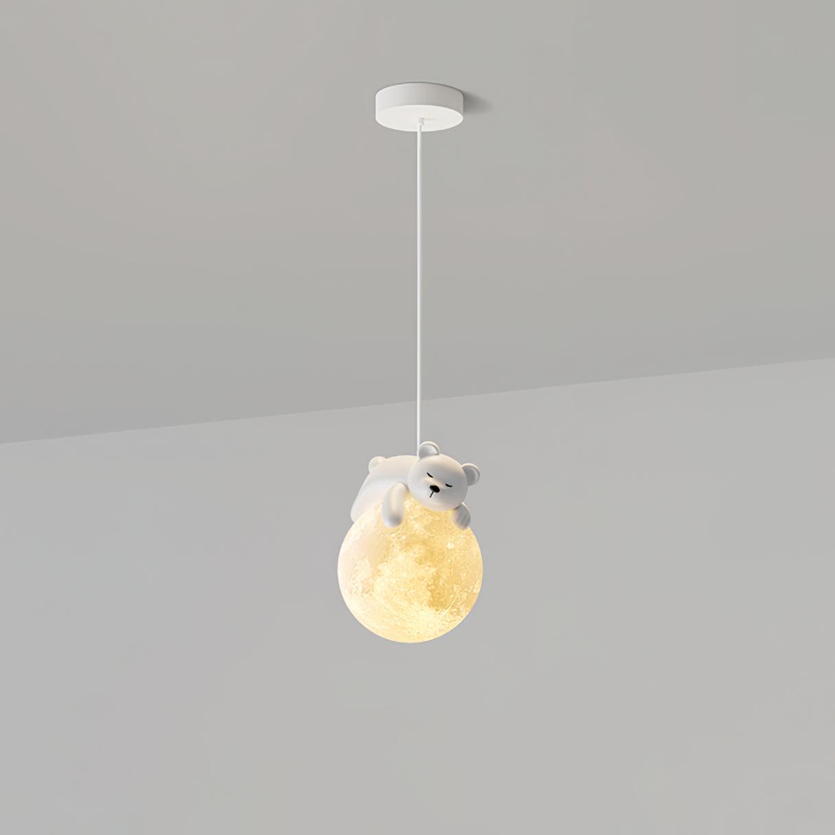 Lustra Pendant Lamp Bear Moon for Children's Room-Neutral Decor