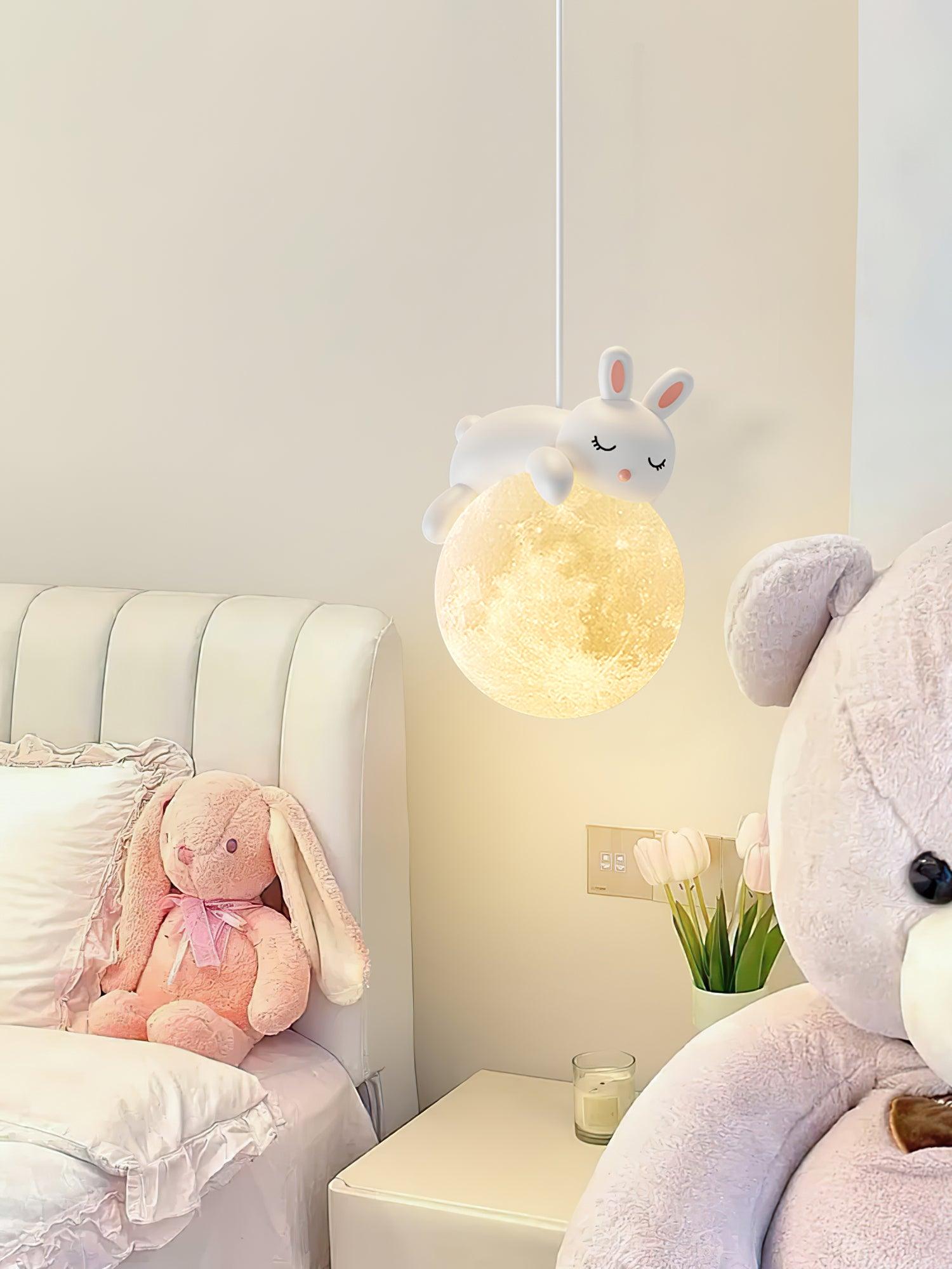 Lustra Pendant Lamp Bear Moon for Children's Room-Neutral Decor