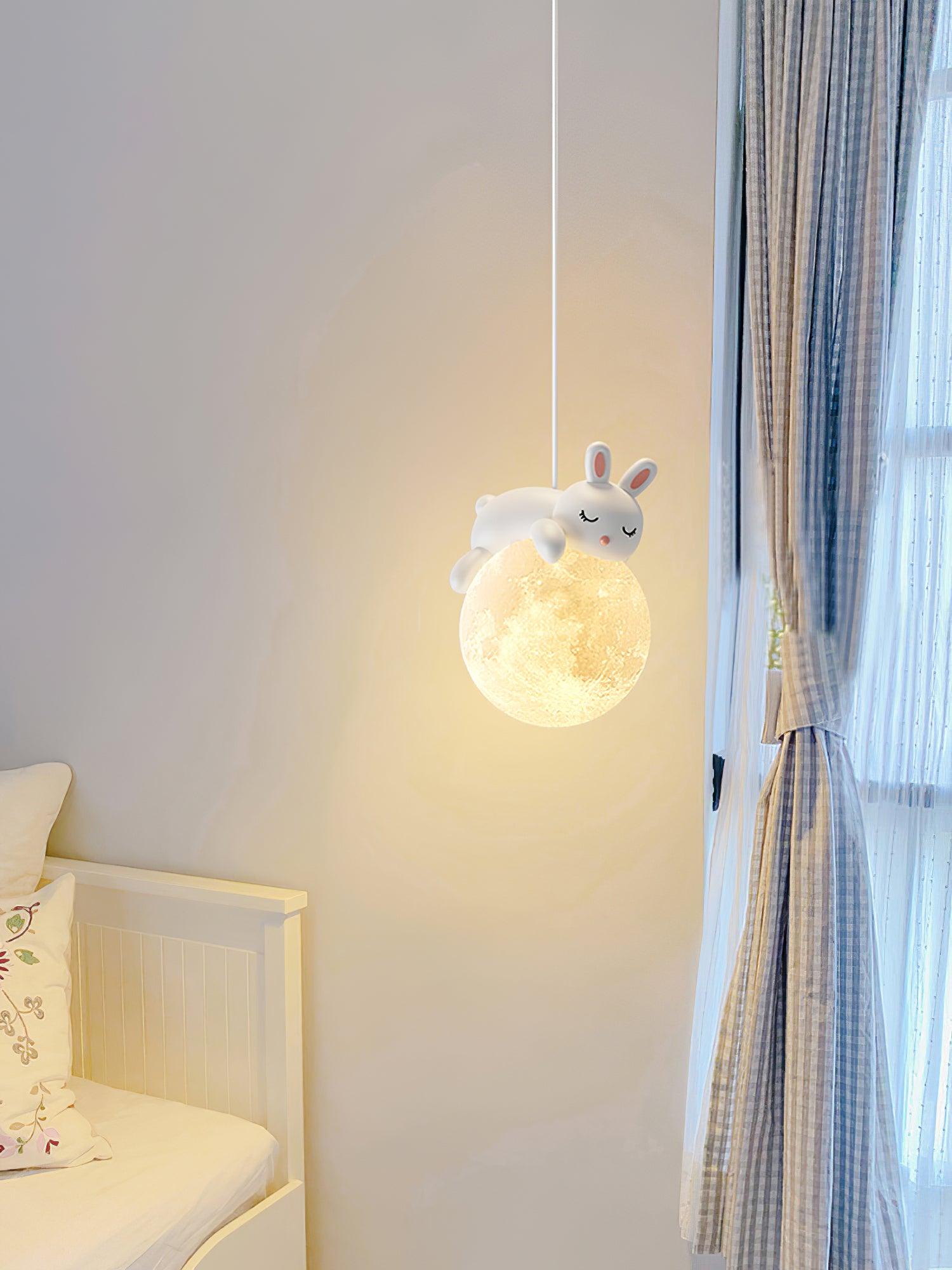 Lustra Pendant Lamp Bear Moon for Children's Room-Neutral Decor