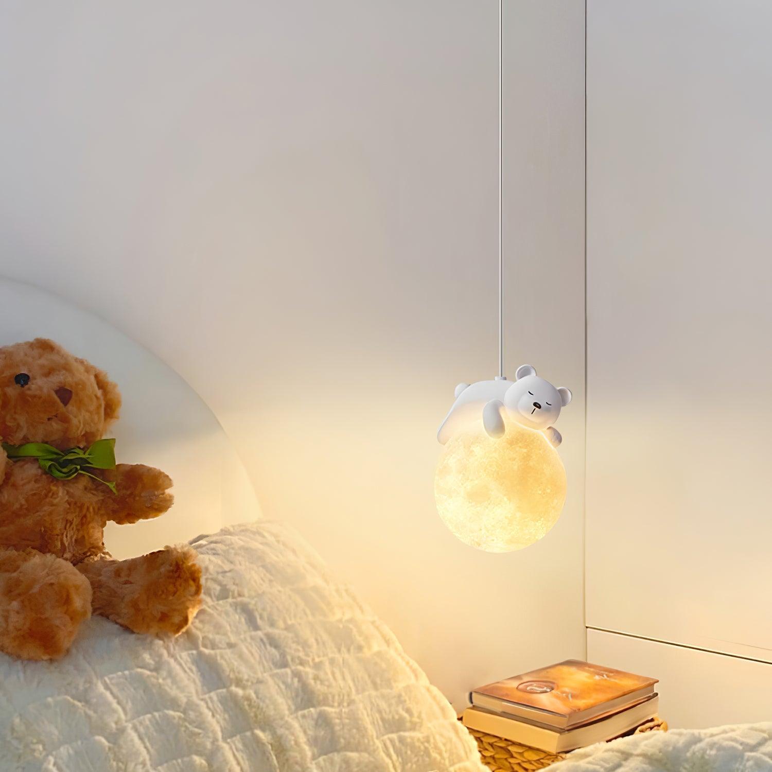 Lustra Pendant Lamp Bear Moon for Children's Room-Neutral Decor
