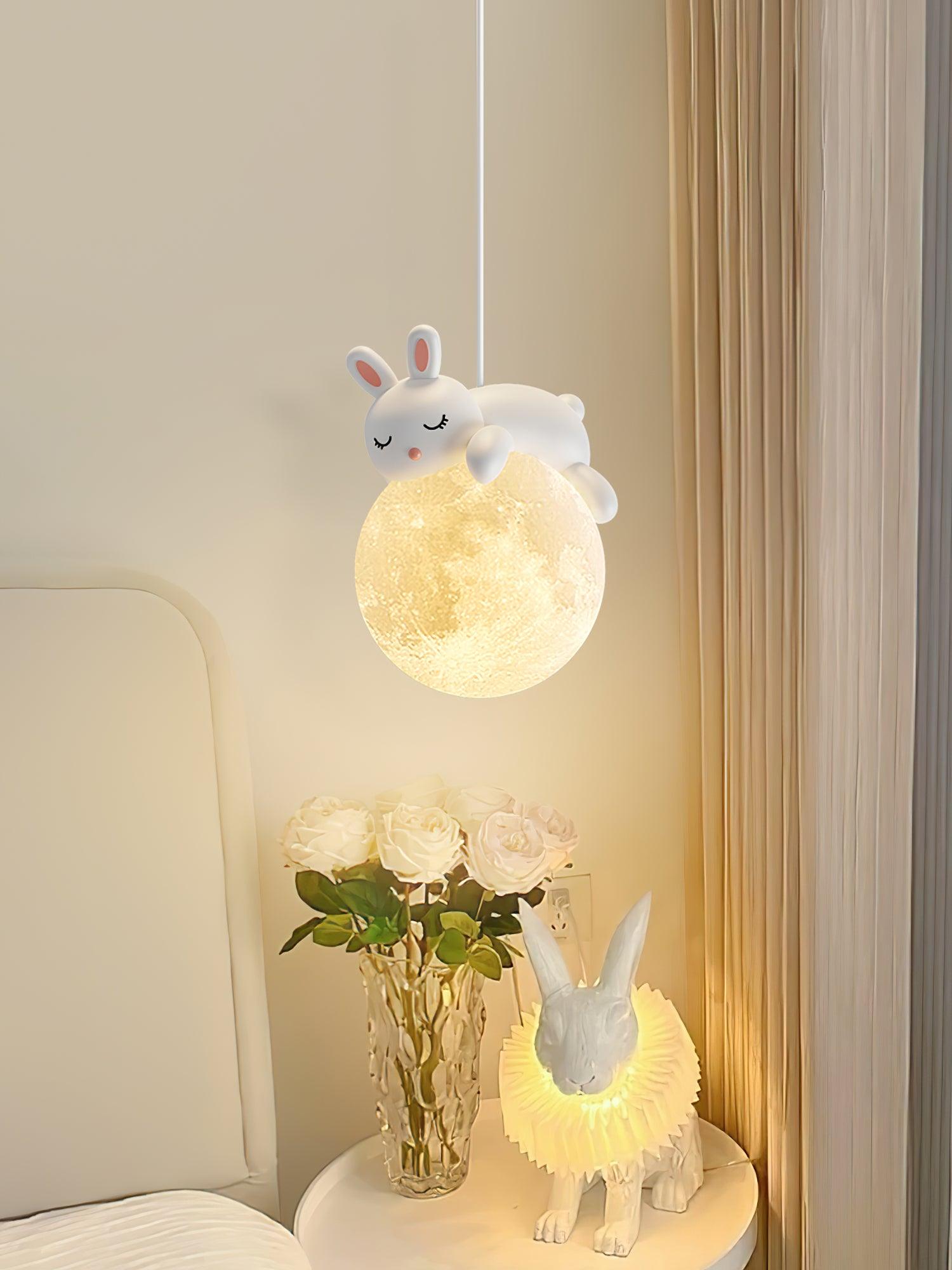 Lustra Pendant Lamp Bear Moon for Children's Room-Neutral Decor