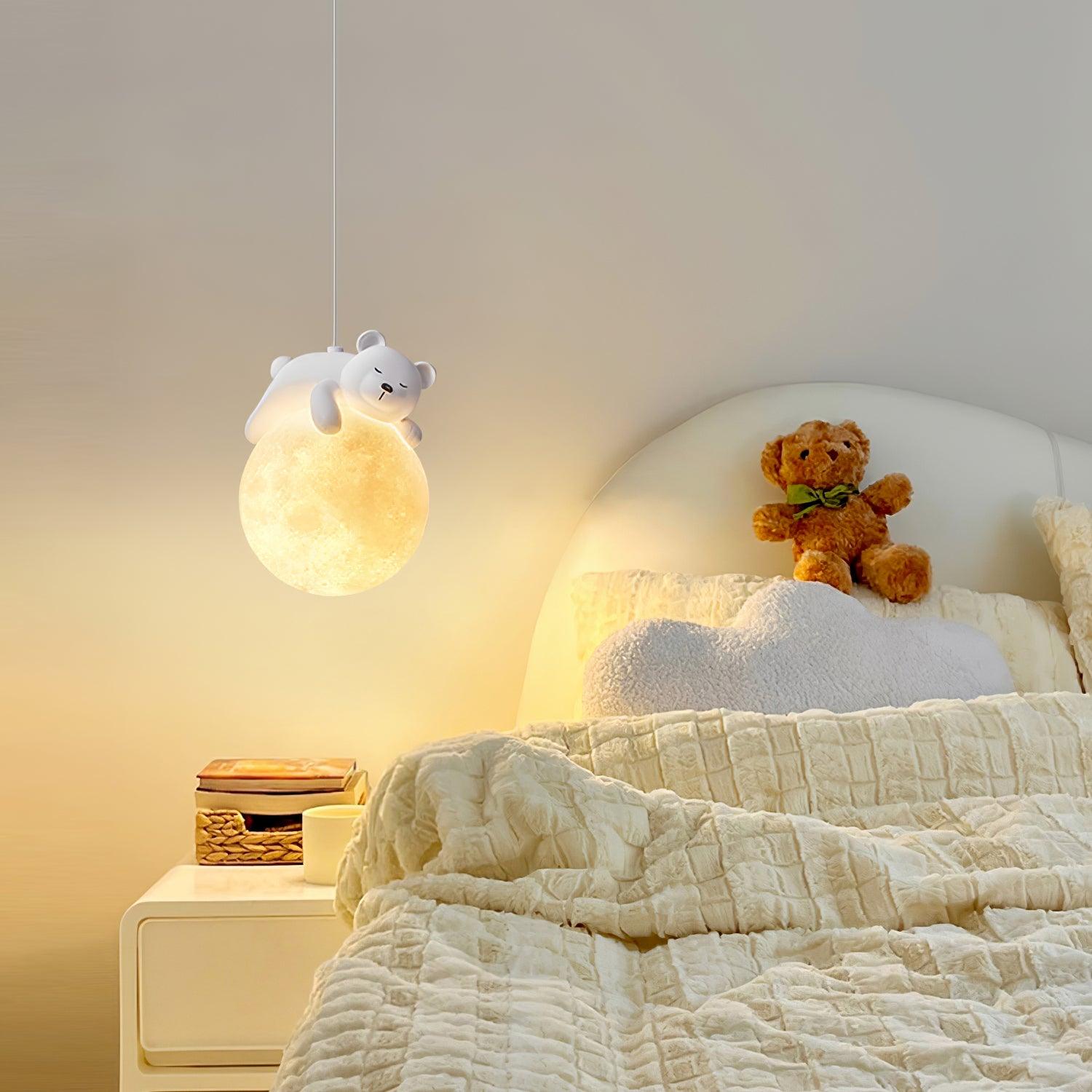 Lustra Pendant Lamp Bear Moon for Children's Room-Neutral Decor
