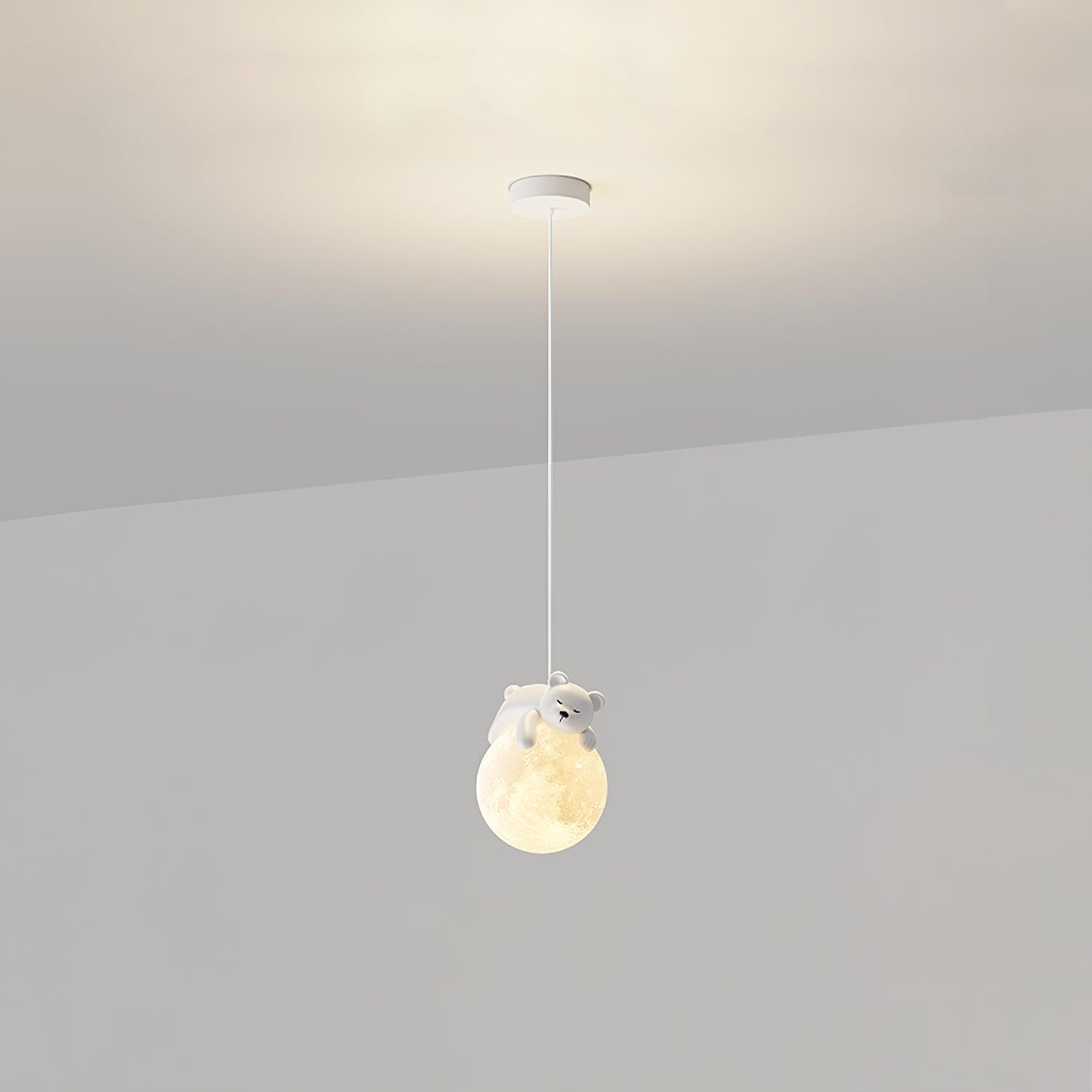 Lustra Pendant Lamp Bear Moon for Children's Room-Neutral Decor
