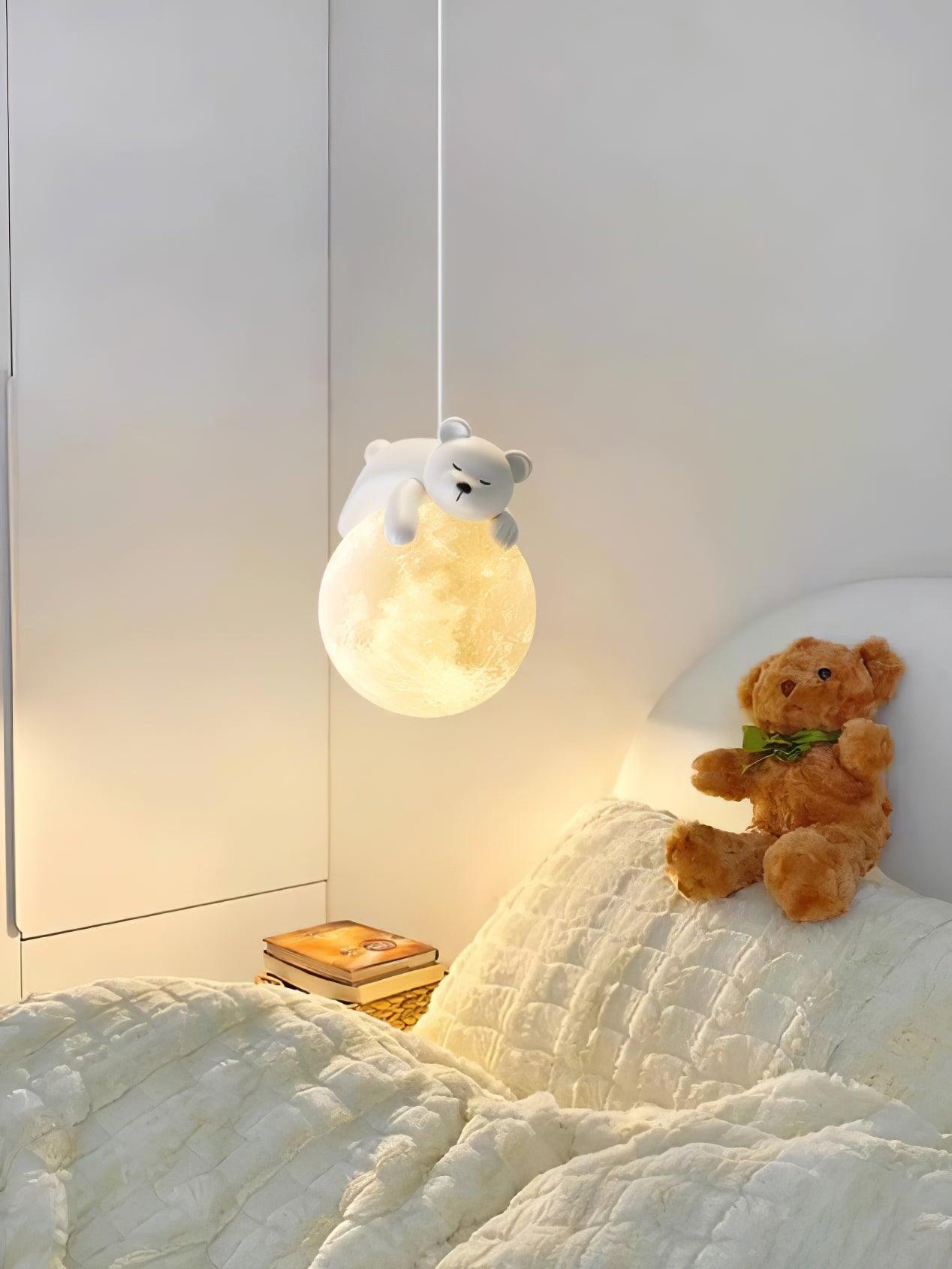 Lustra Pendant Lamp Bear Moon for Children's Room-Neutral Decor
