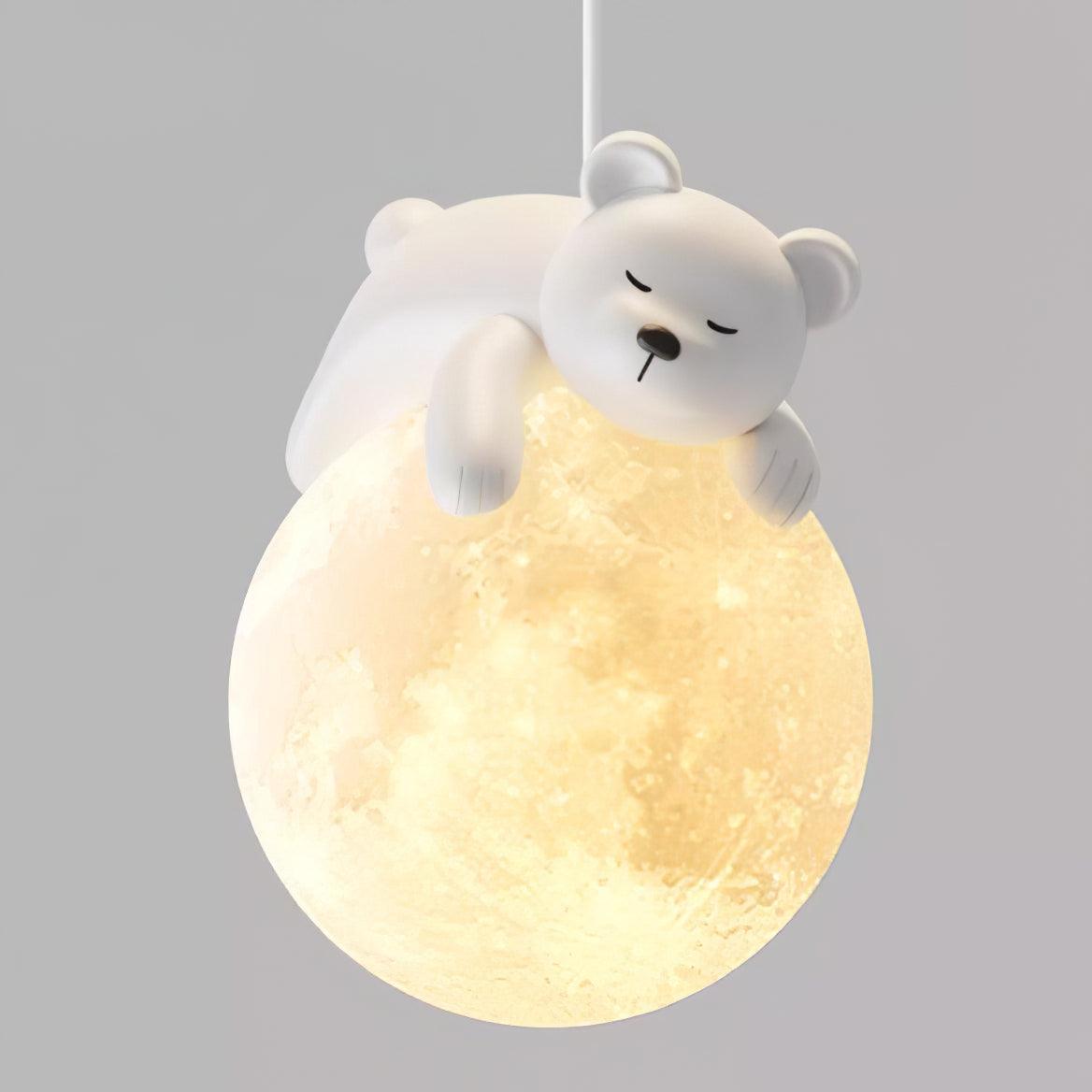 Lustra Pendant Lamp Bear Moon for Children's Room-Neutral Decor