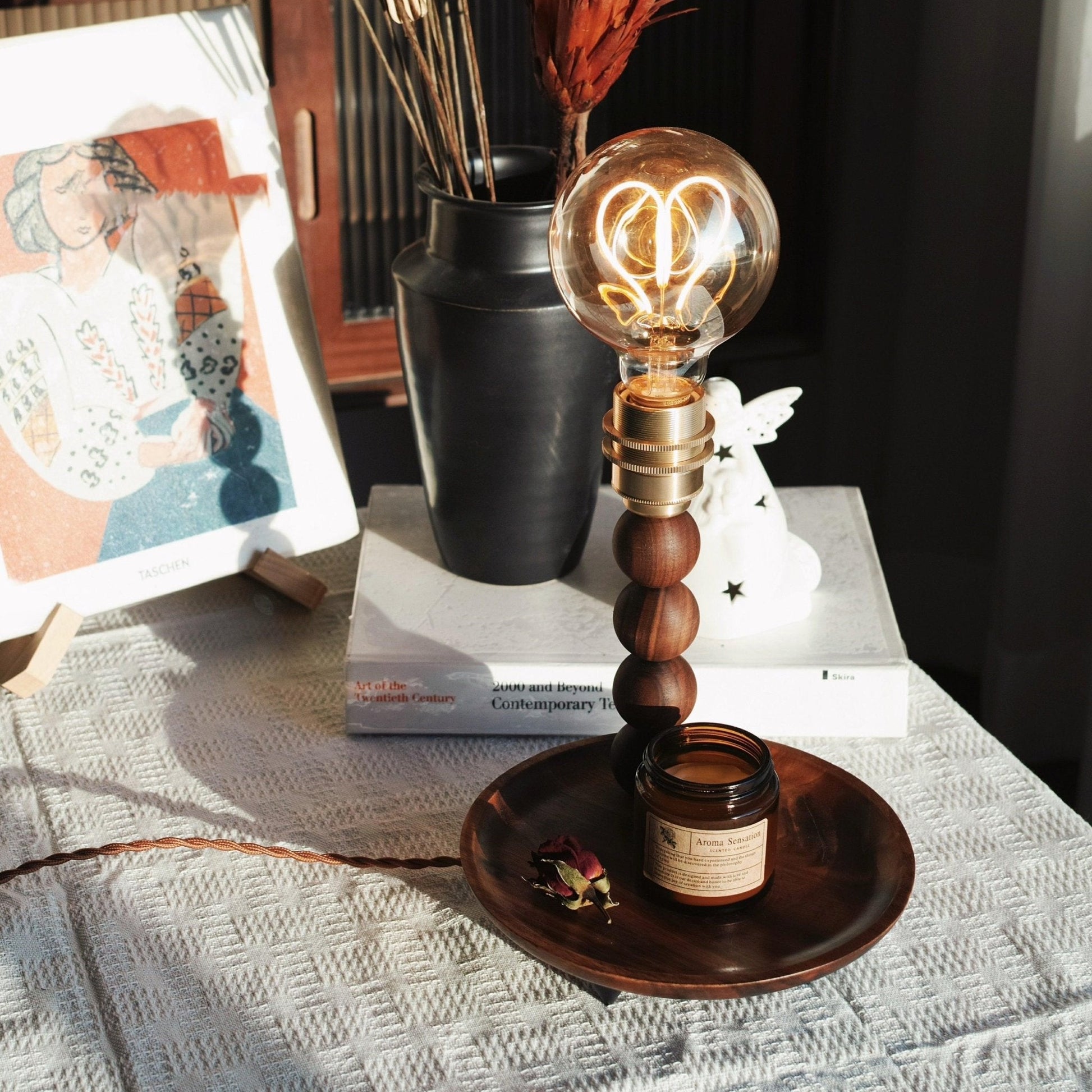 Idoryre Wooden Bead Table Lamp-Neutral Decor